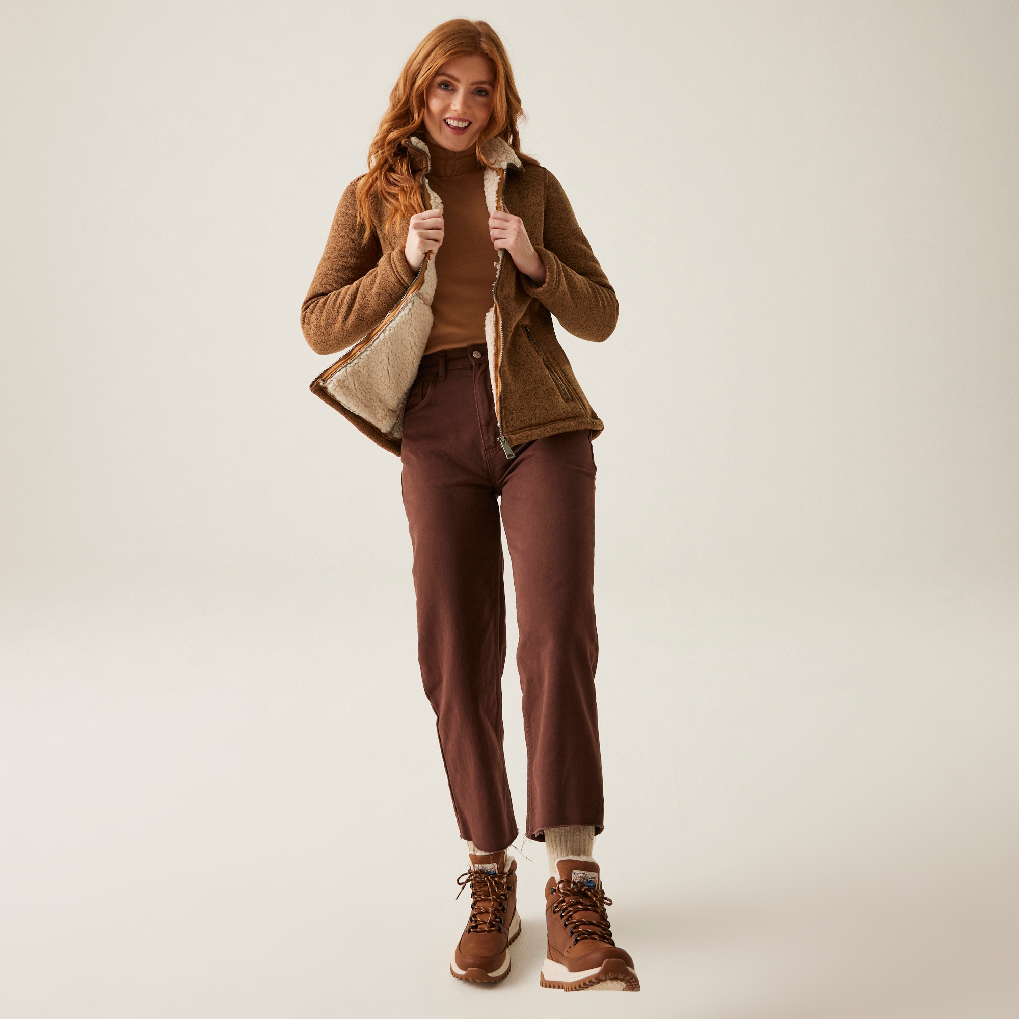 Women's Razia II Full Zip Bonded Fleece | Bran Brown(Light Vanilla)
