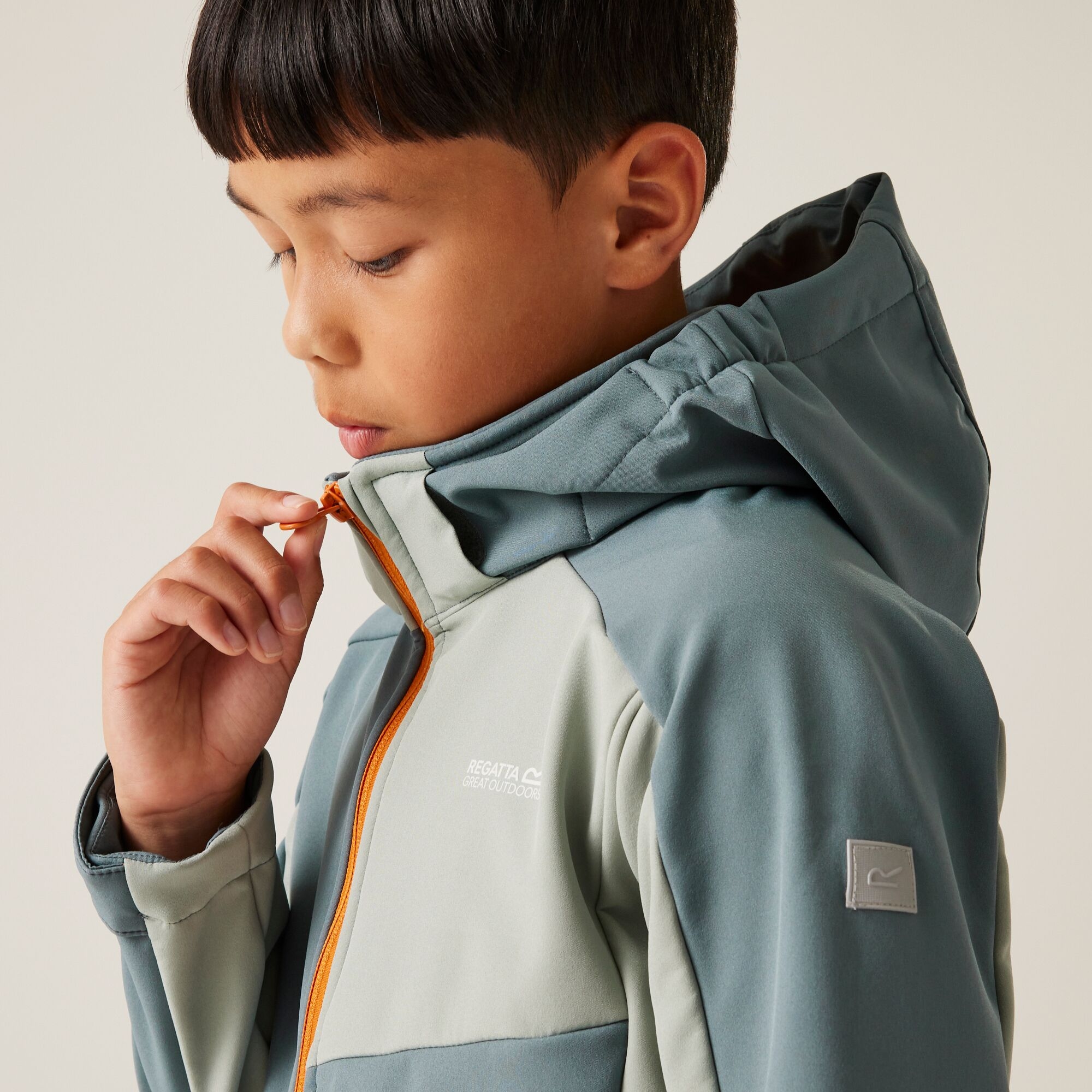 Kids' Acidity VIII Softshell Jacket | Stormy Weather Glacier Bright Marigold