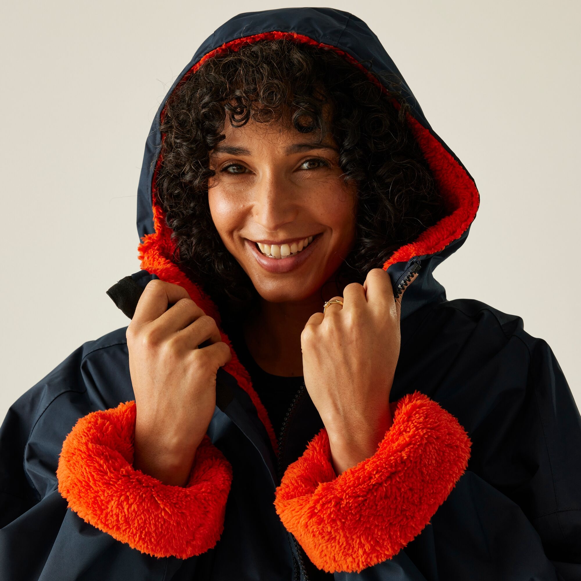 Adult's Waterproof Changing Robe | Navy Rusty Orange Lining