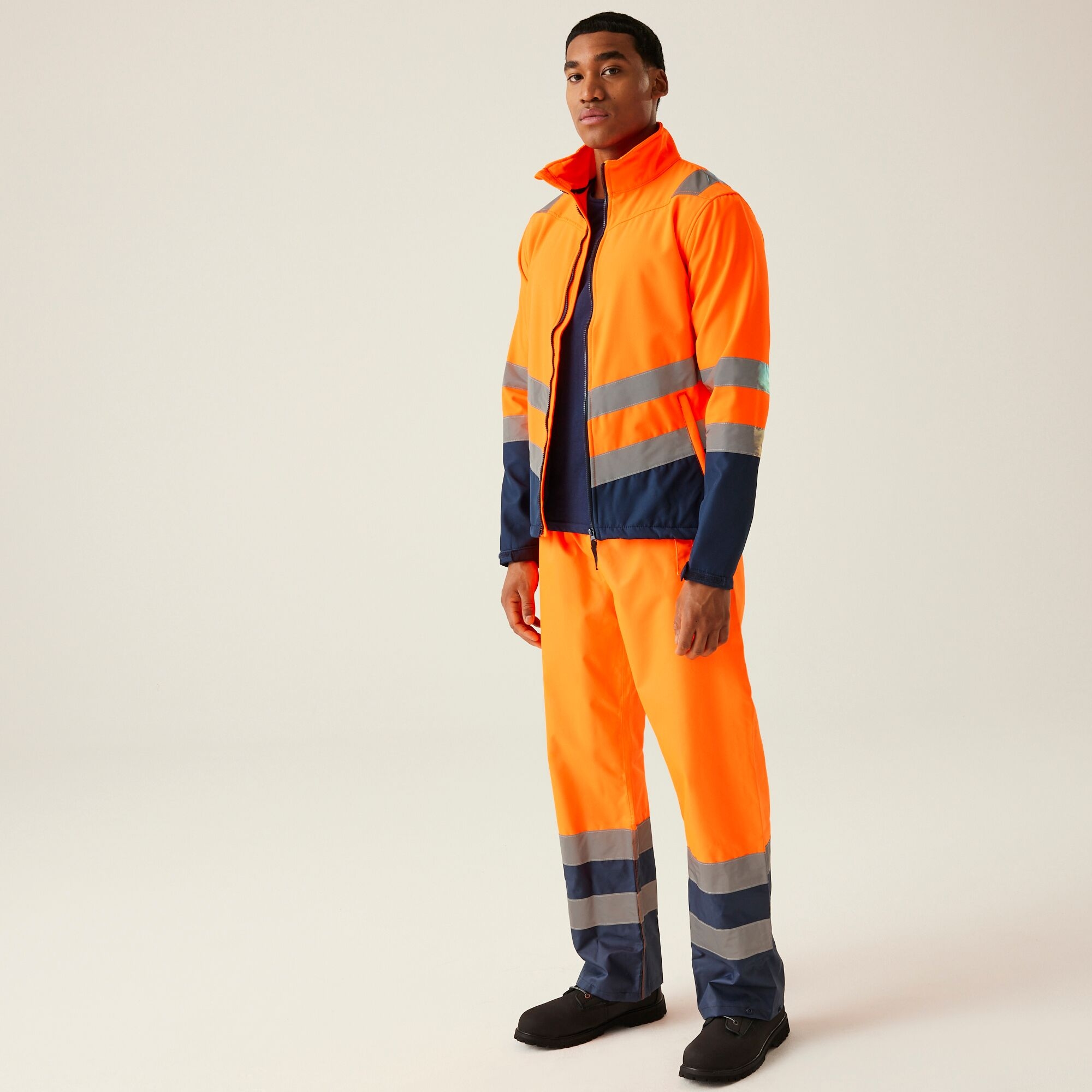 Men's Hi-Vis 2-Layer Softshell Jacket | Orange Navy