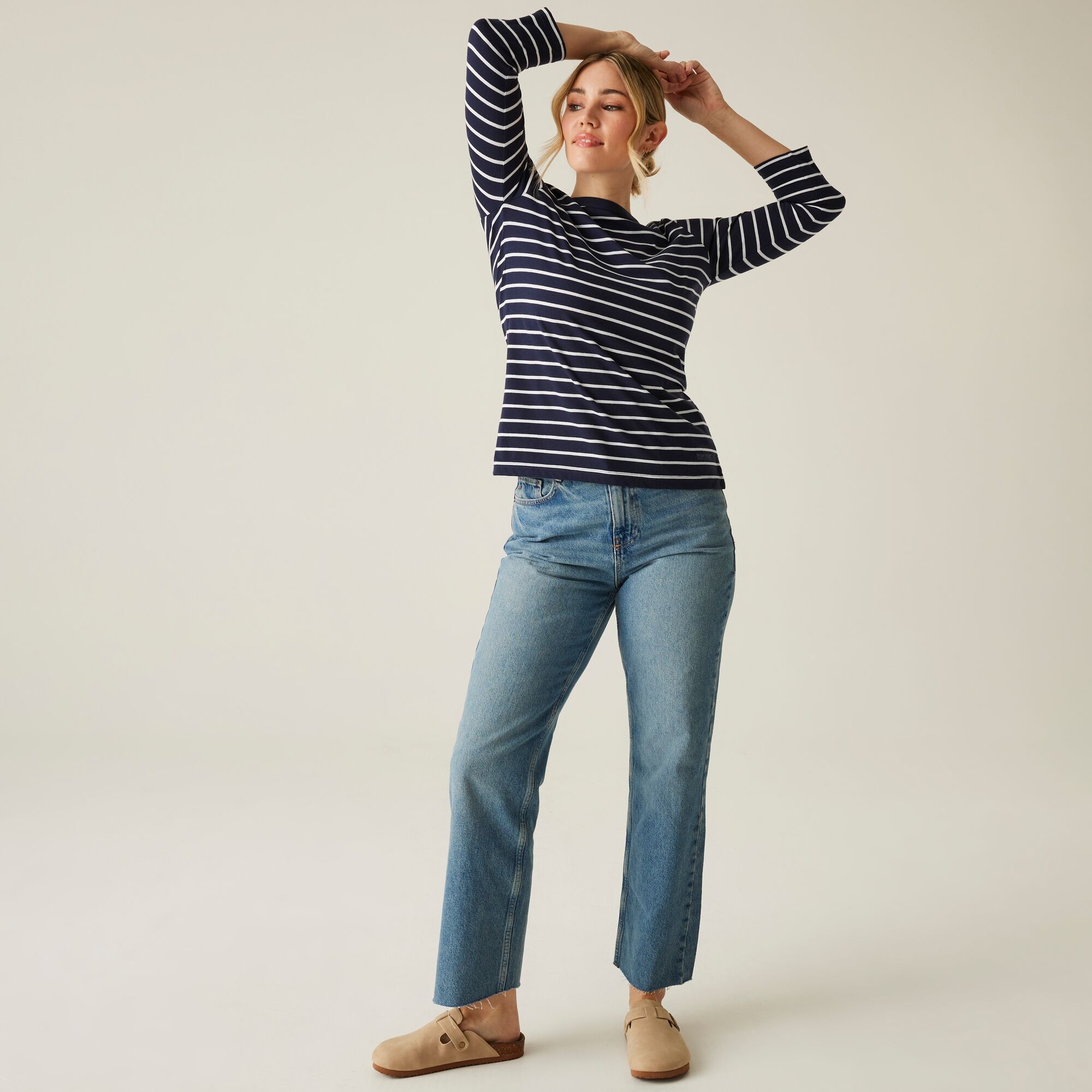 Women's Bayletta II 3/4 Sleeve Top  | Navy White Stripe