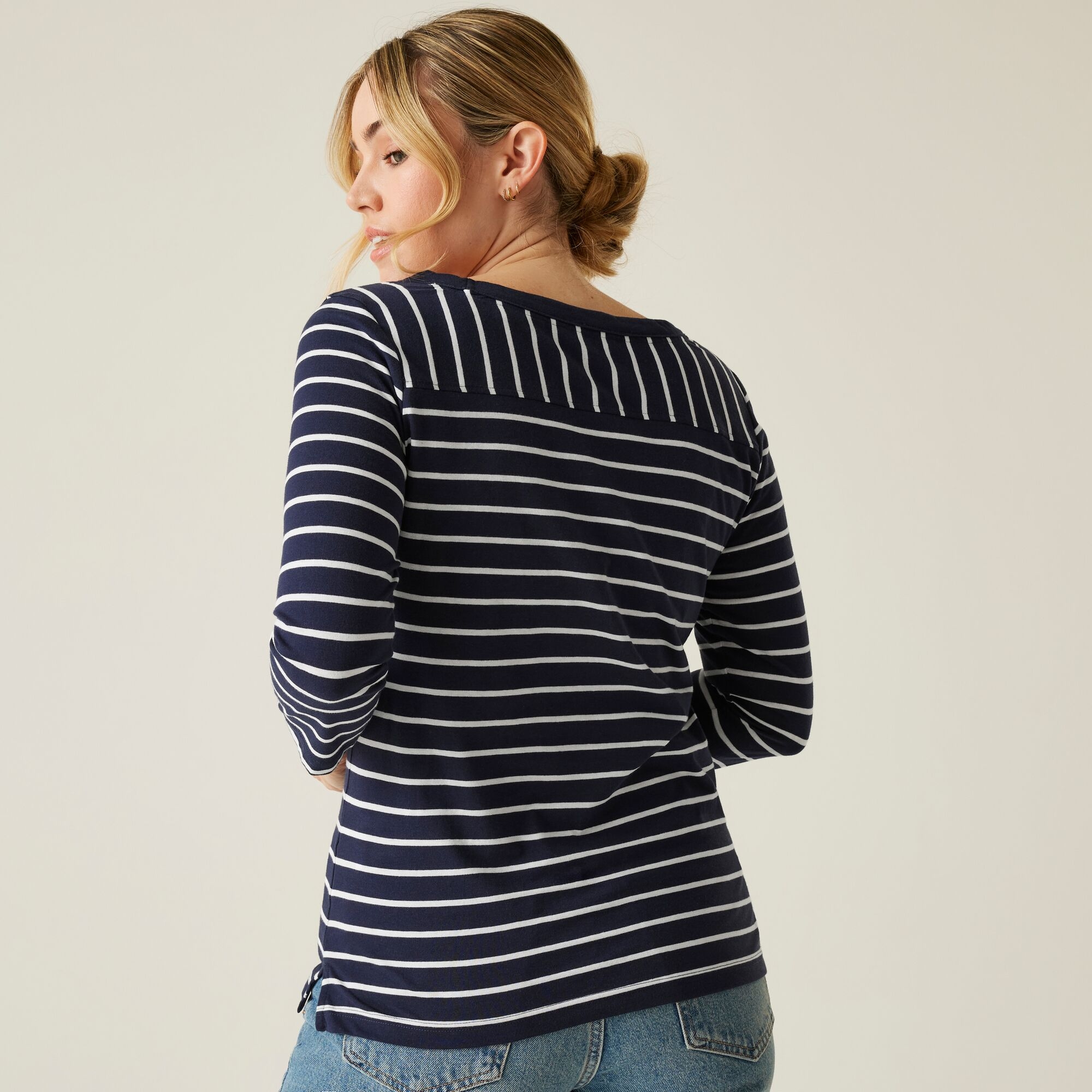 Women's Bayletta II 3/4 Sleeve Top  | Navy White Stripe