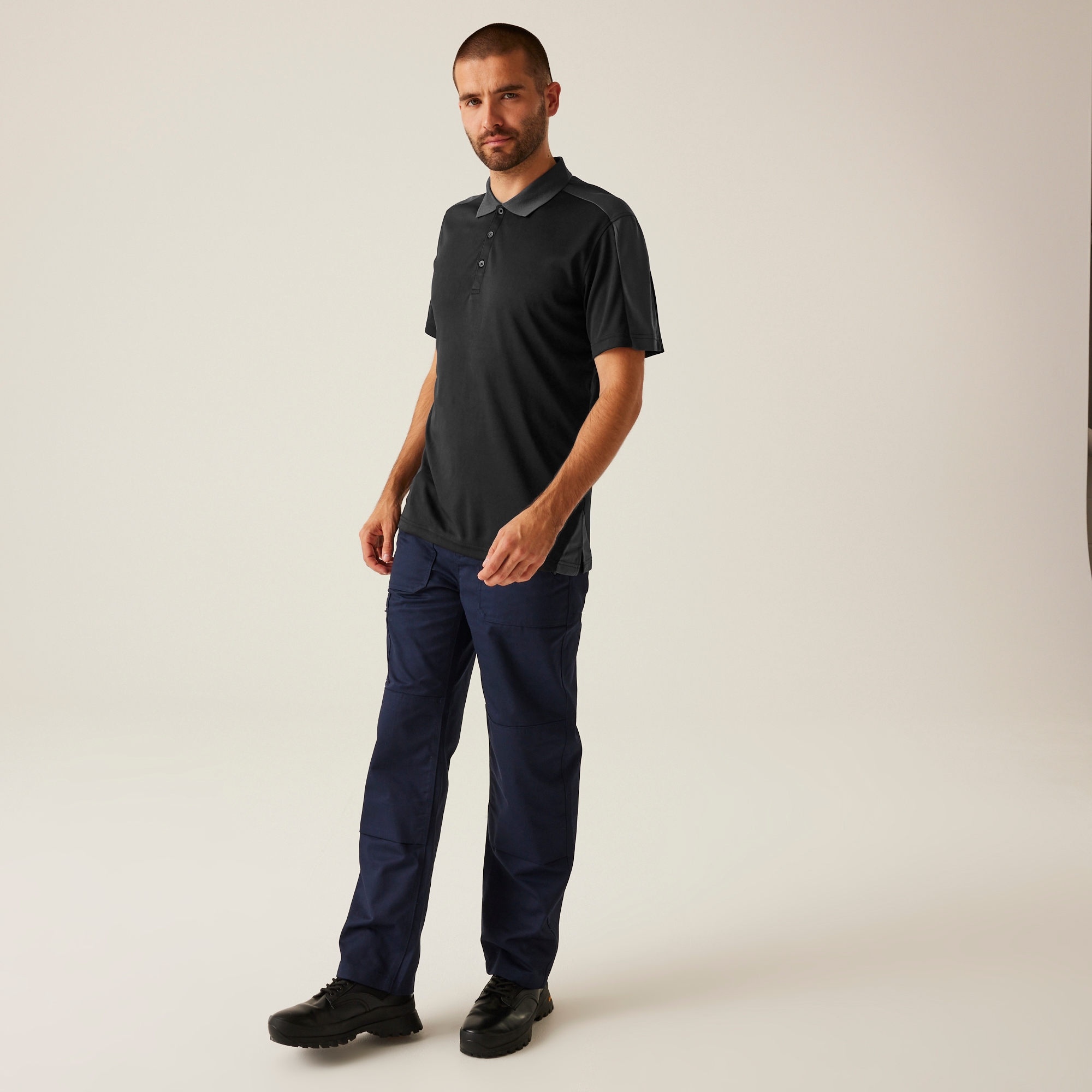 Men's Contrast Coolweave Quick Wicking Polo Shirt | Black Seal Grey