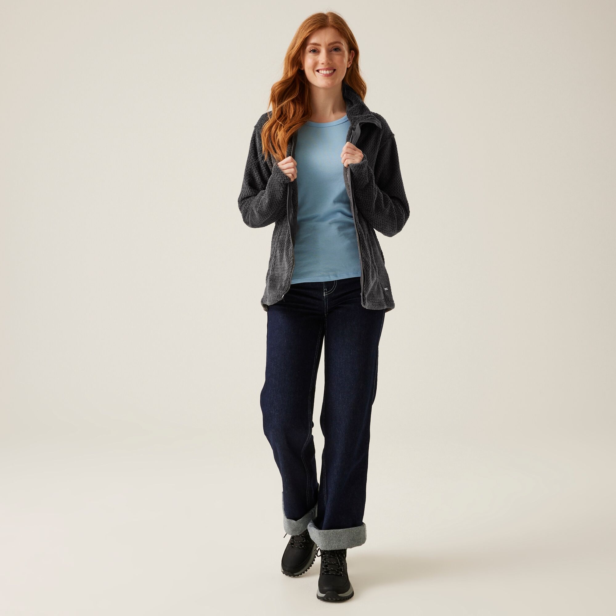 Women's Heidy Fluffy Full Zip Fleece | Dark Grey