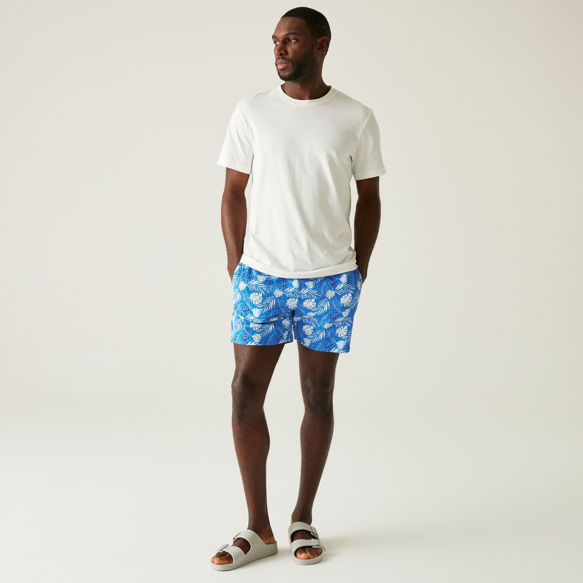 Men's Loras Swim Shorts | Elysium Blue Leaf Seersucker Co-Ord