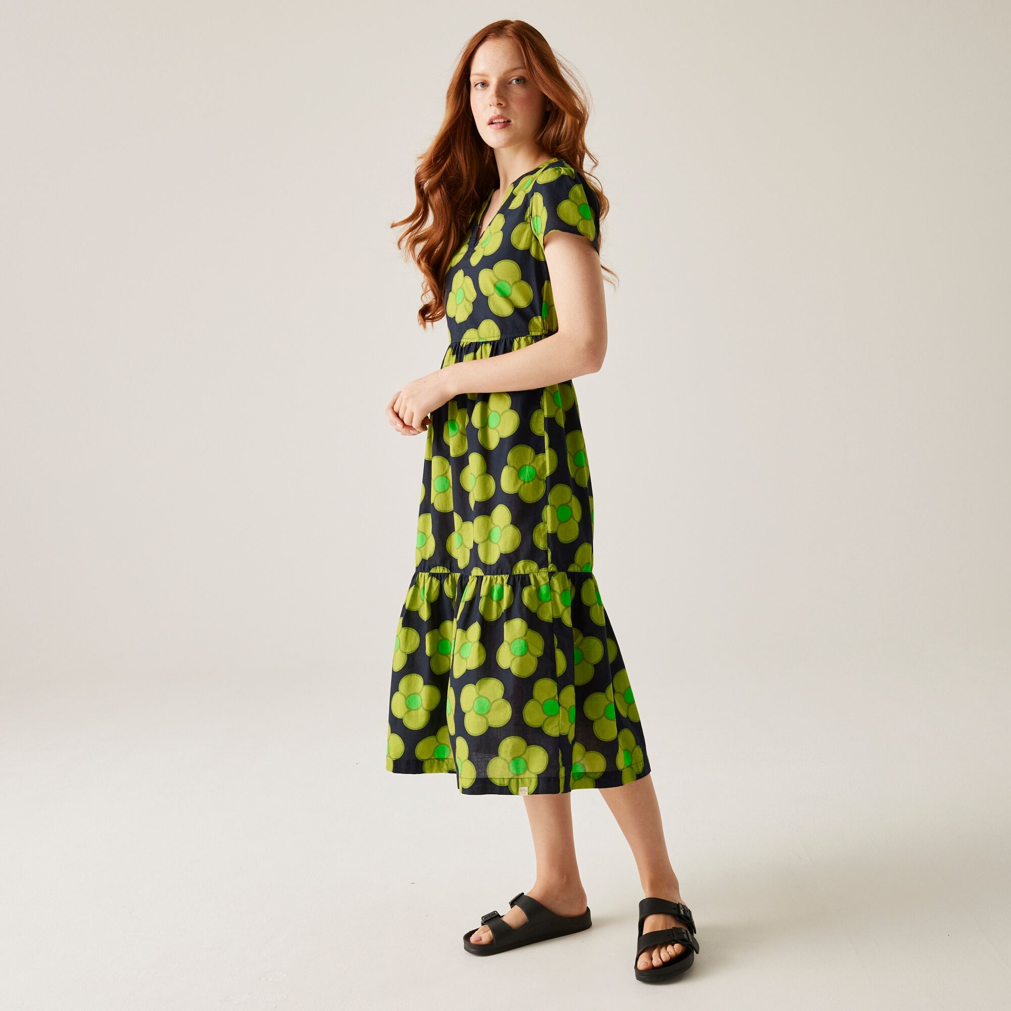 Orla Kiely Tiered Midi Dress | Spinning Flower Navy