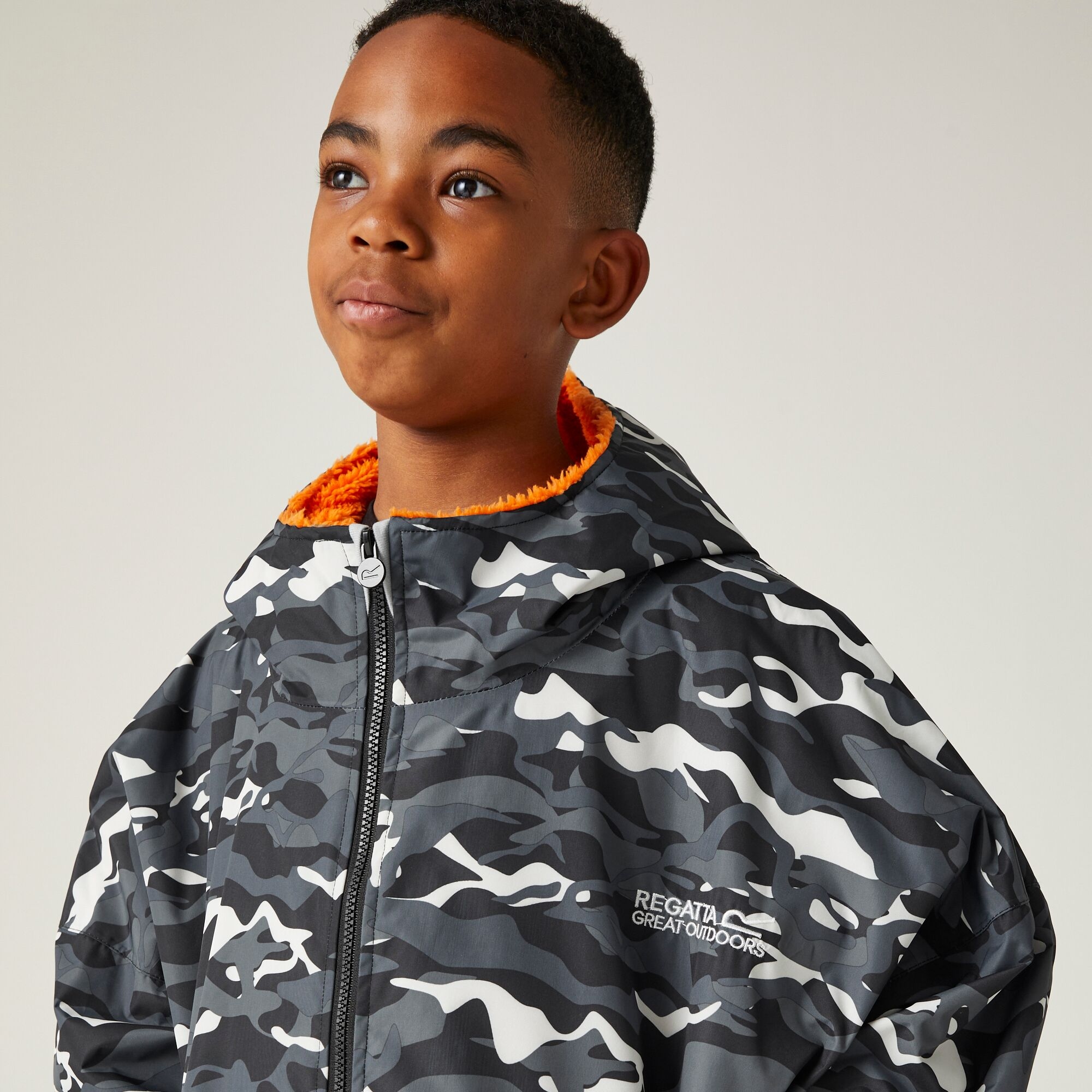 Junior Waterproof Changing Robe | Black Camo Persimmon