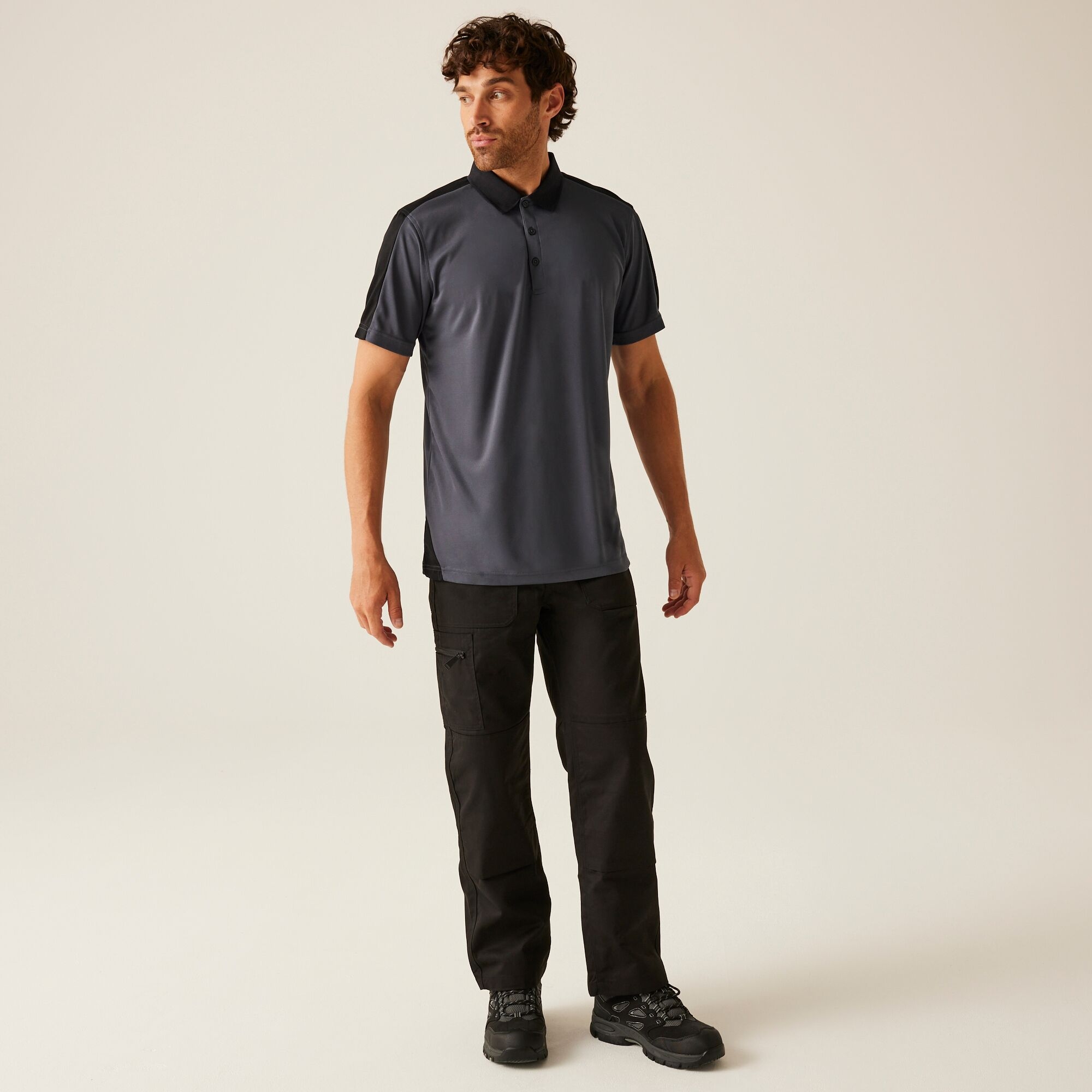 Men's Contrast Coolweave Quick Wicking Polo Shirt | Seal Grey Black