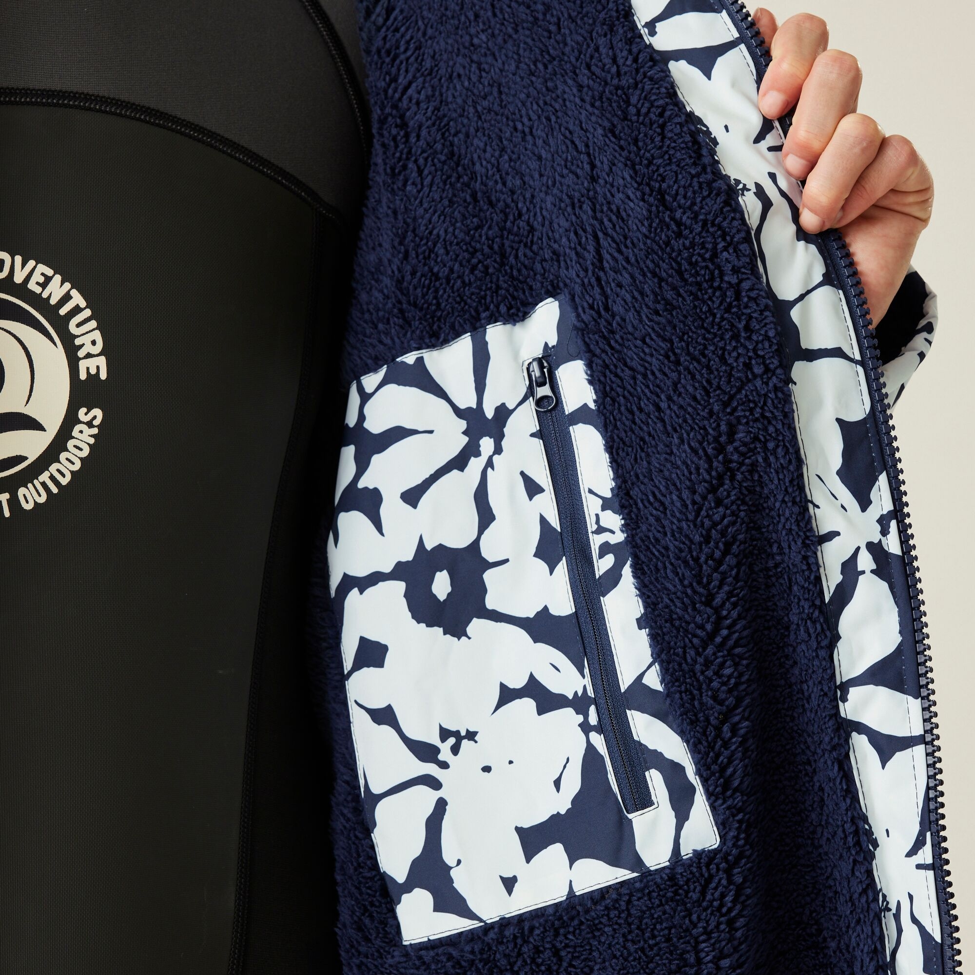 Adult's Waterproof Changing Robe | Navy White Large Floral