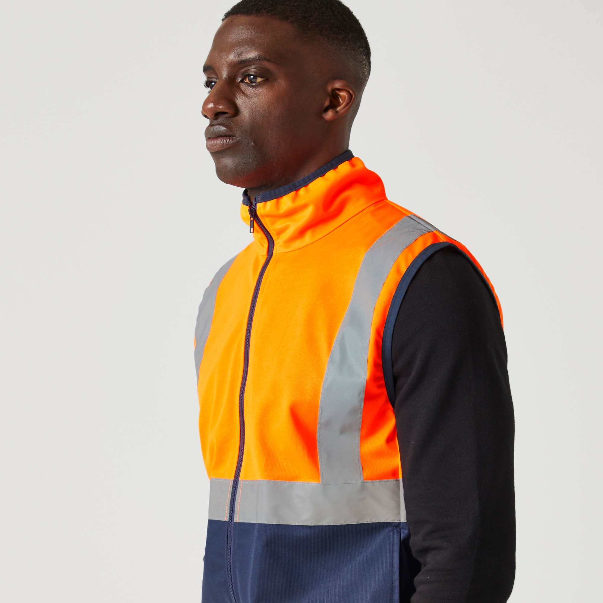 Men's Pro HI-VIS Full Zip Gilet | Orange Navy