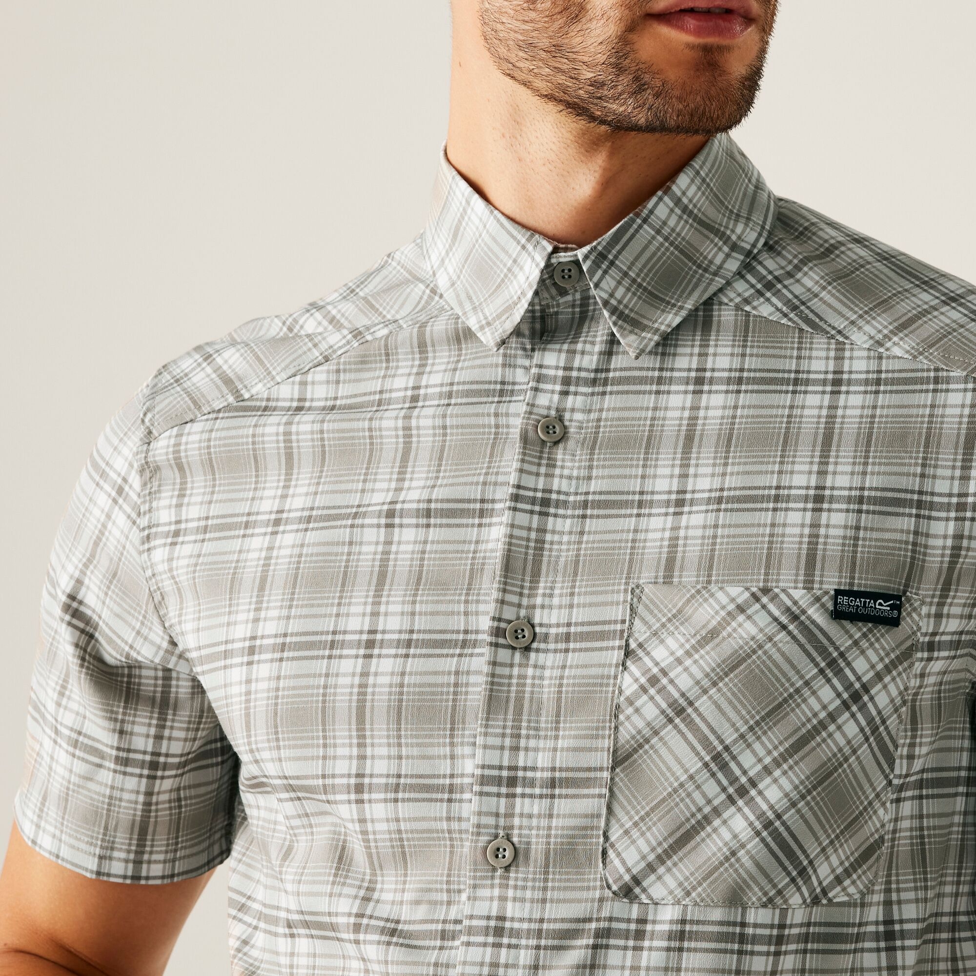 Men's Begarno Short Sleeve Shirt | White Golden Sand Treetop Check
