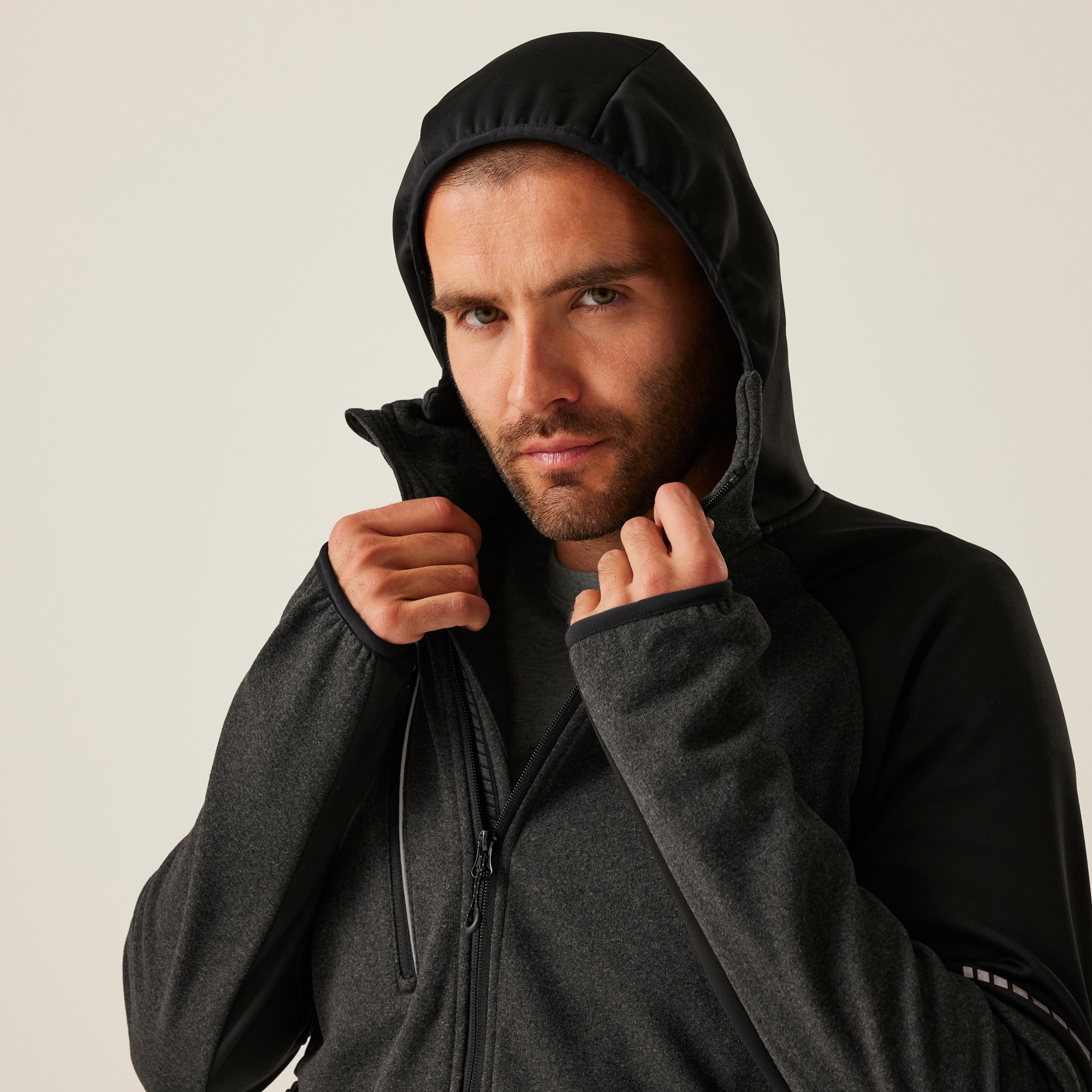 Men's X-Pro Coldspring II Hybrid Full Zip Hooded Fleece | Grey Marl Black