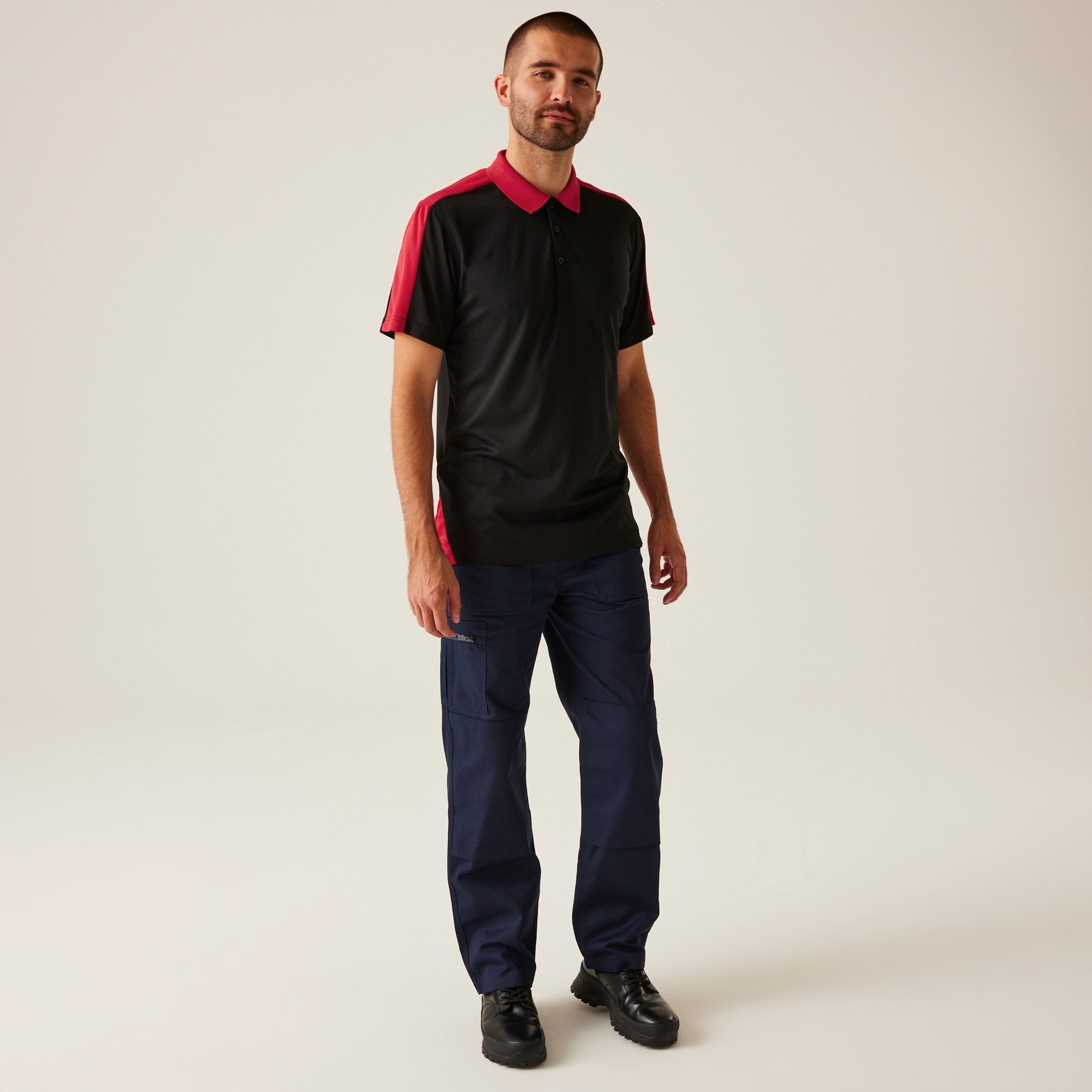 Men's Contrast Coolweave Quick Wicking Polo Shirt | Black Classic Red