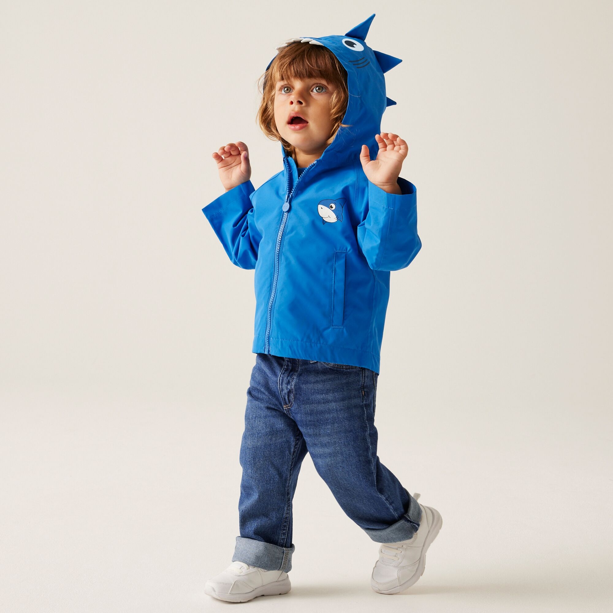 Kids' Animal Waterproof Jacket | Bubbles The Shark Hawaiian Blue