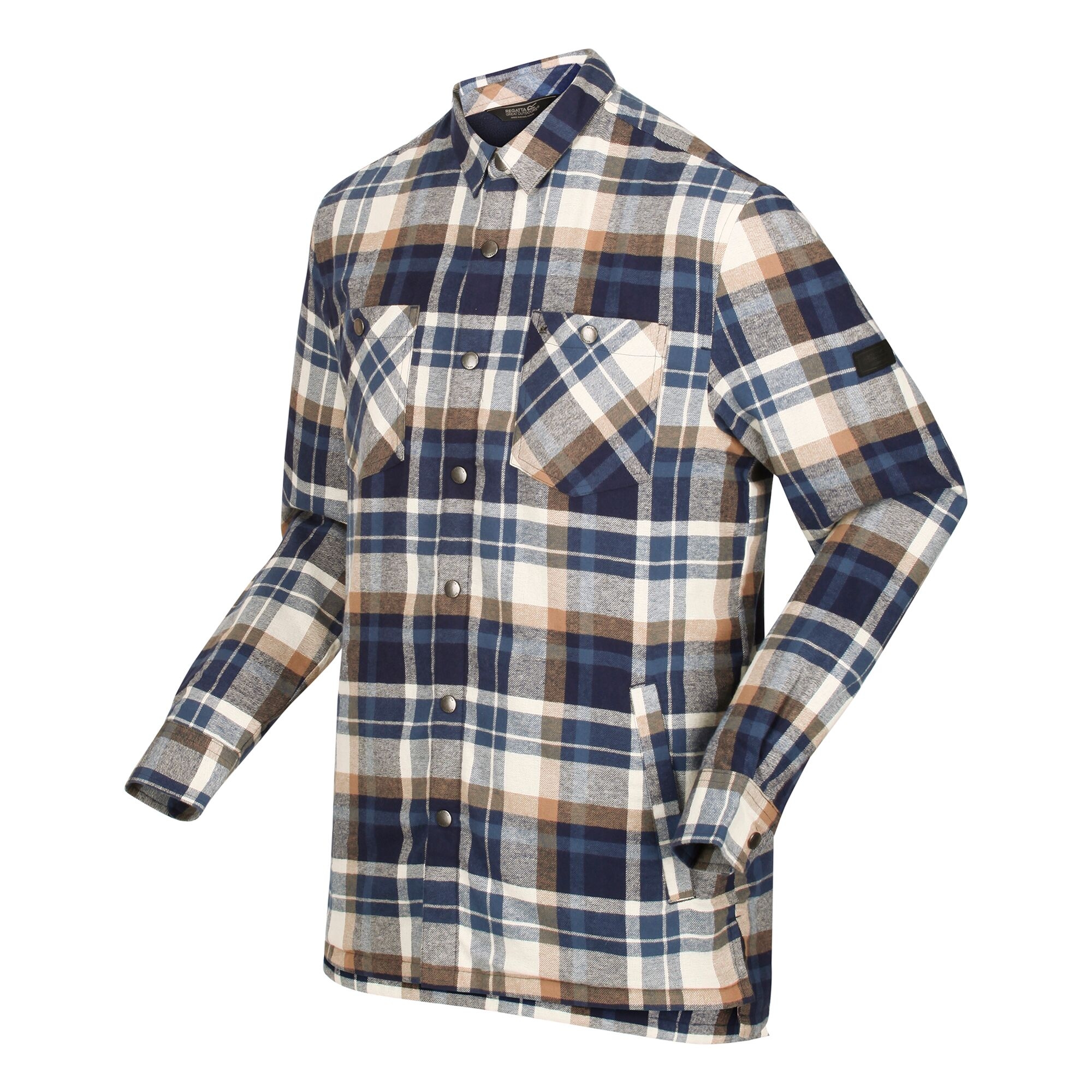 Men's Thamos Long Sleeved Checked Shirt | Navy Gold Sand Check