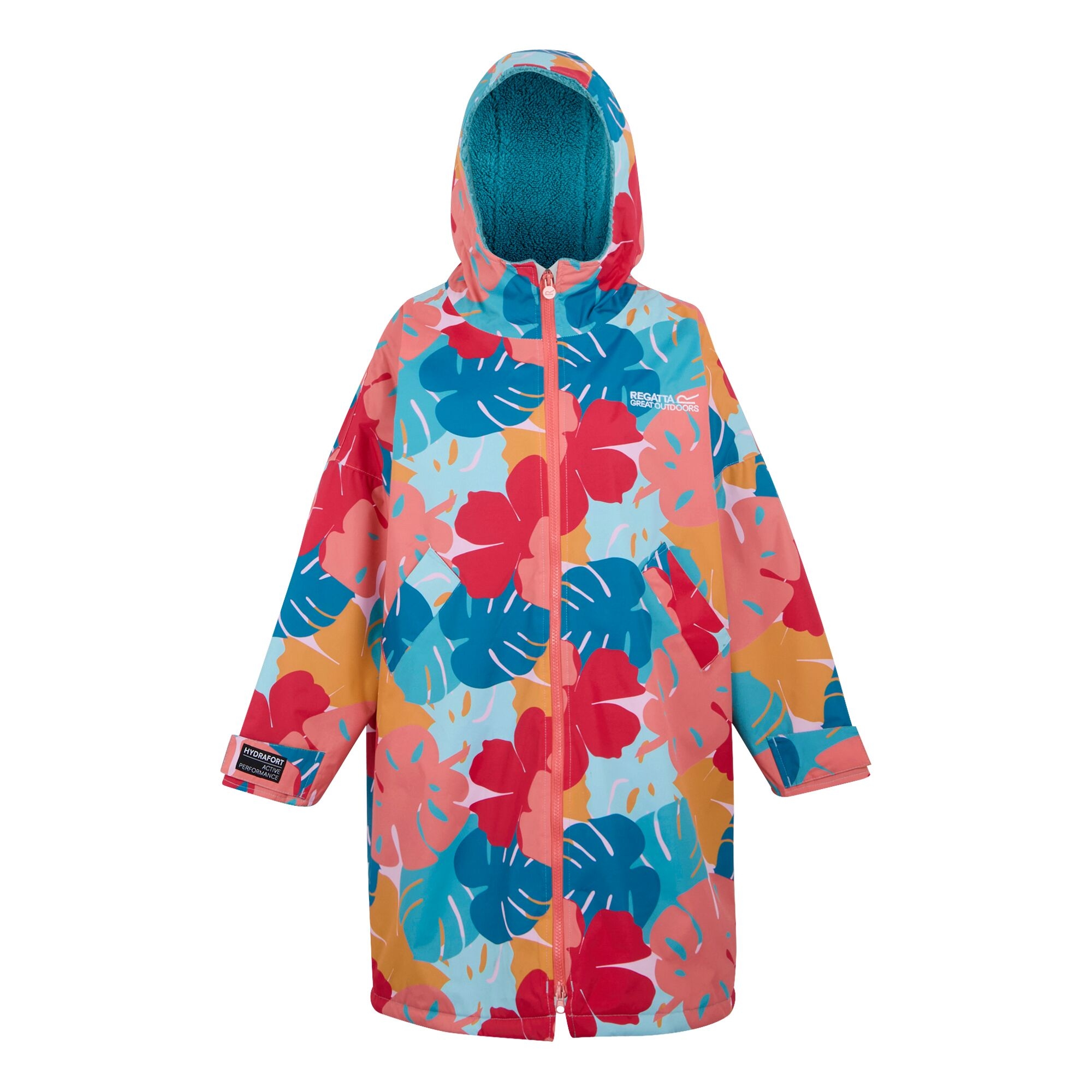 Junior Waterproof Changing Robe | Tropical Leaf Print Turquoise