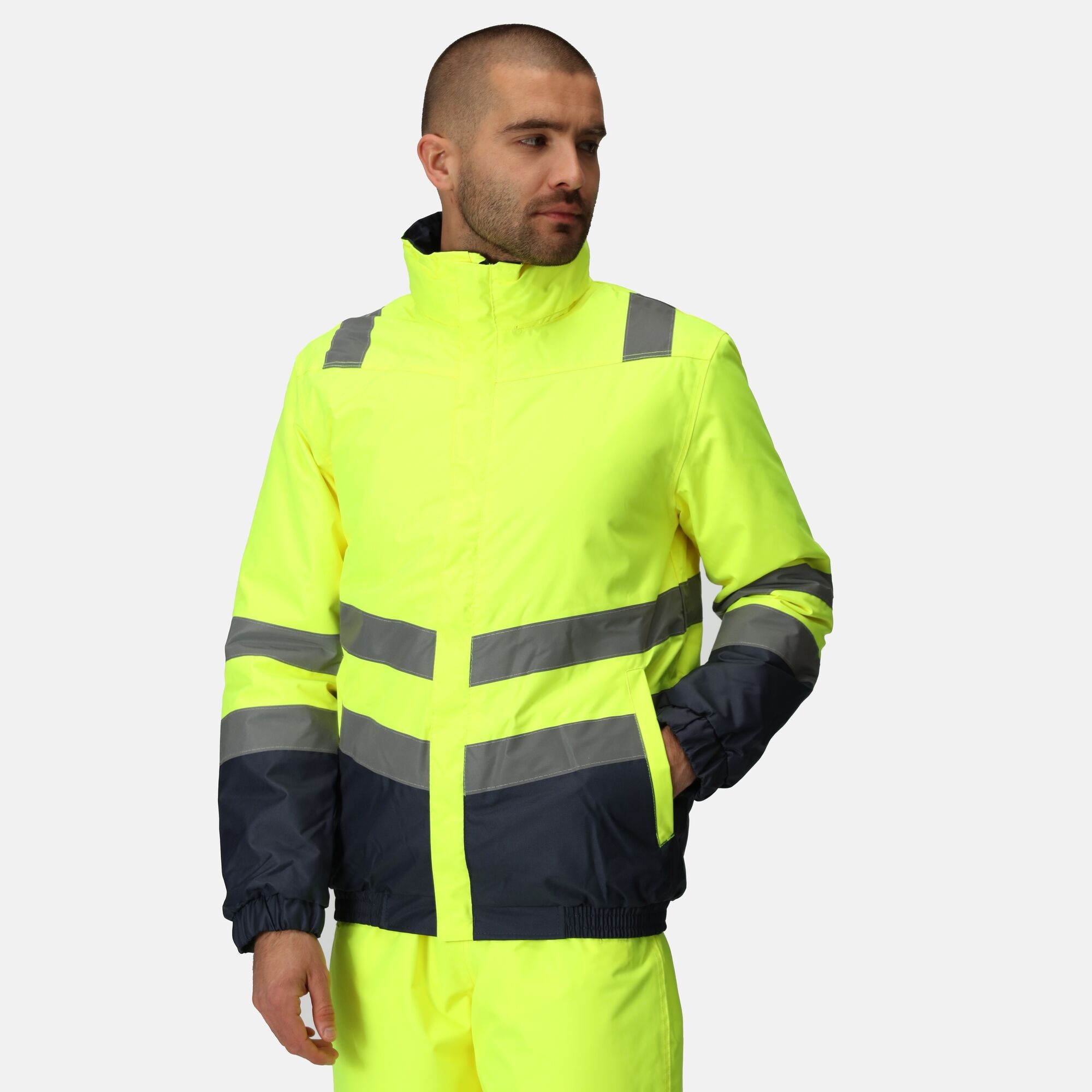 Men's Waterproof Hi-Vis Bomber Jacket | Yellow Navy