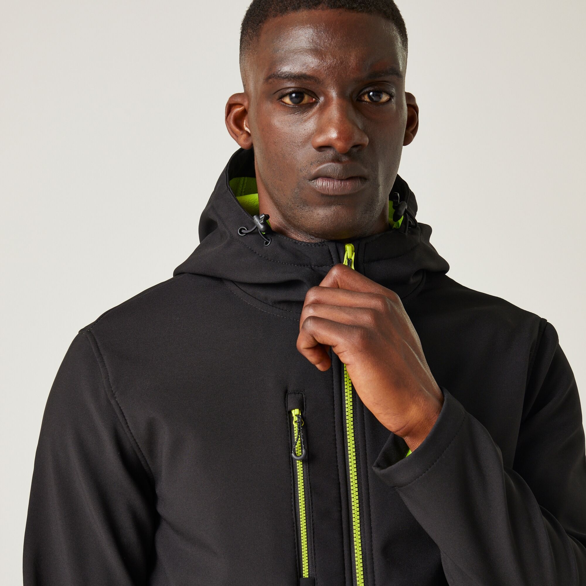 Men's Navigate 2 Layer Hooded Softshell Jacket | Black Lime Green
