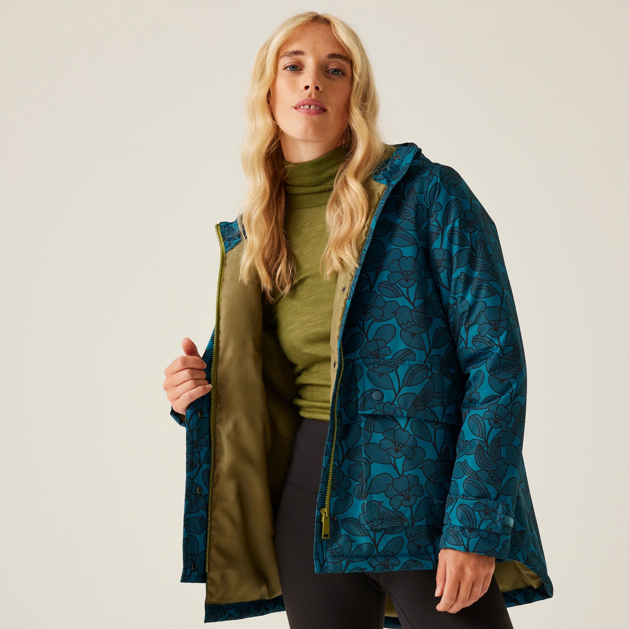 Orla Kiely Mid Length Waterproof Jacket | Birdy Blue