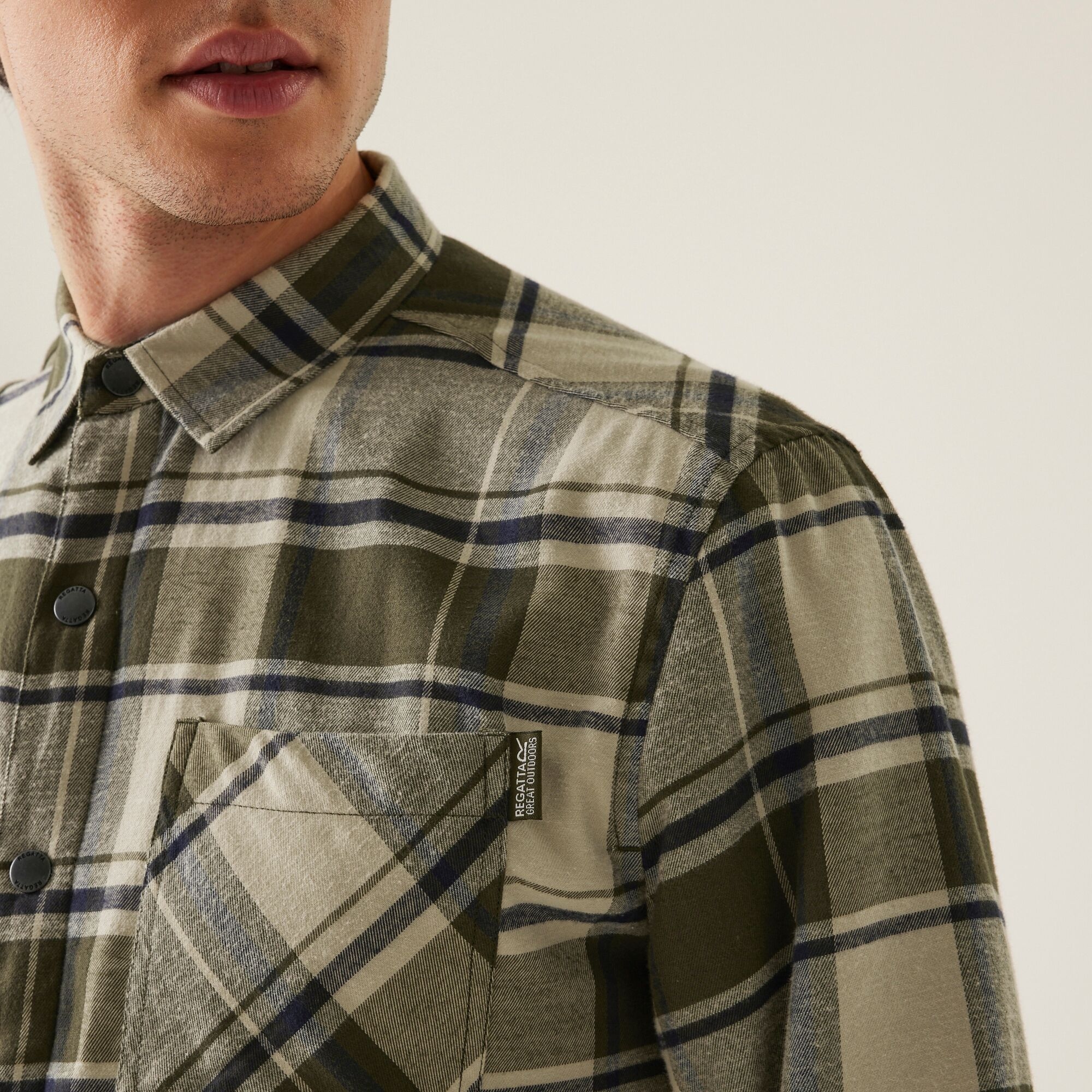 Men's Thamos Long Sleeved Checked Shirt | Dark Khaki Moonstruck