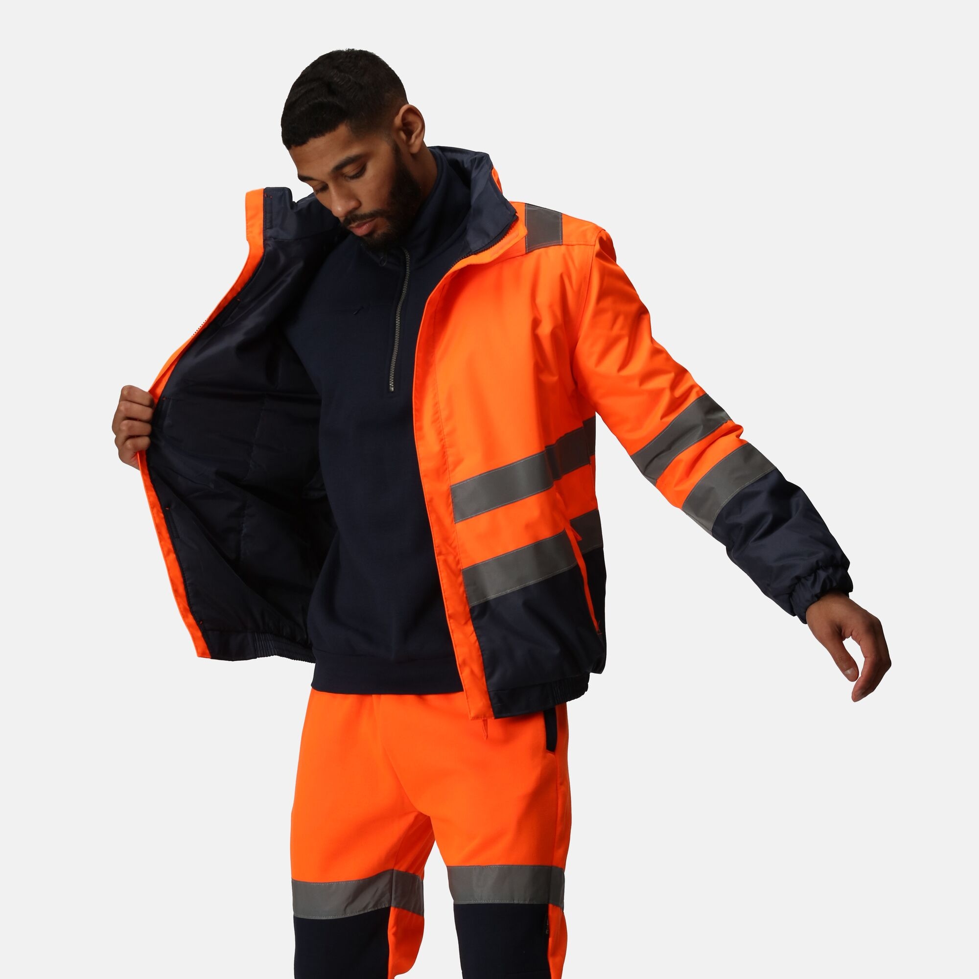 Men's Waterproof Hi-Vis Bomber Jacket | Orange Navy