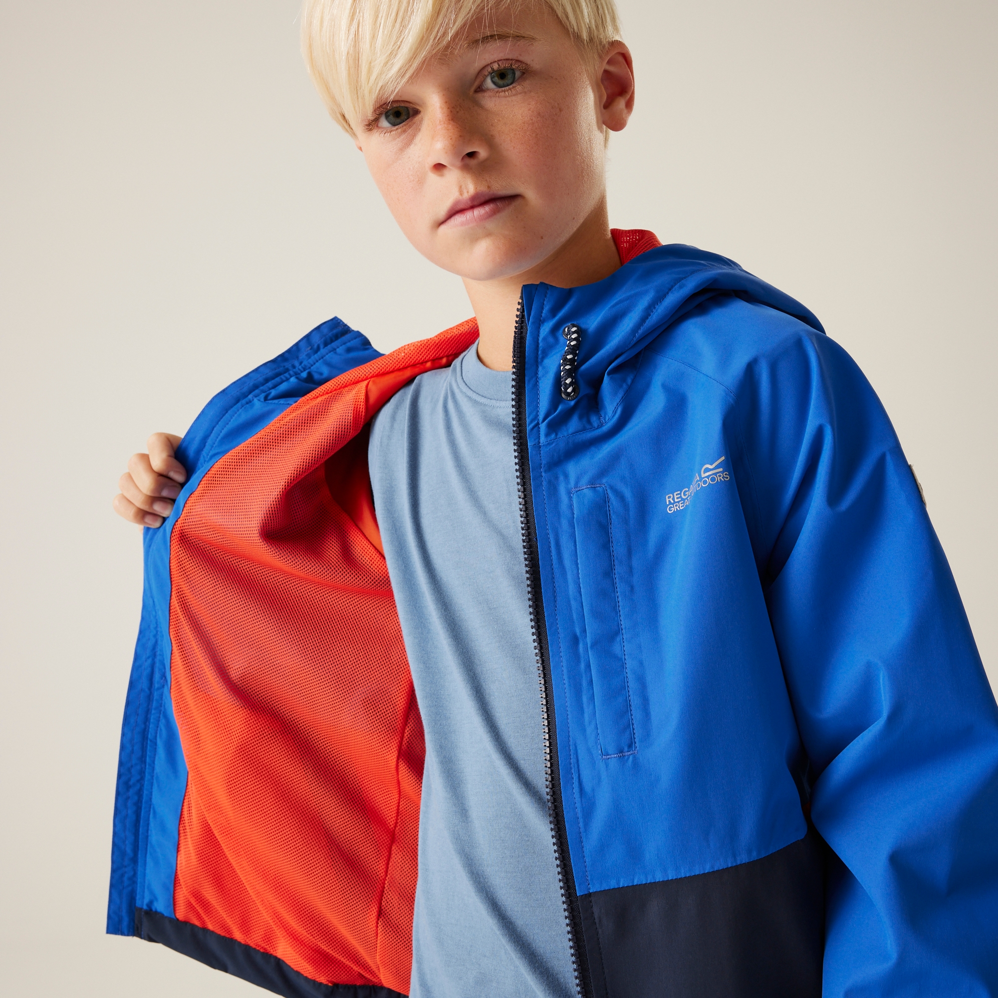 Kids' Hanleigh II Waterpoof Jacket | Olympian Blue Navy Tangerine Tango