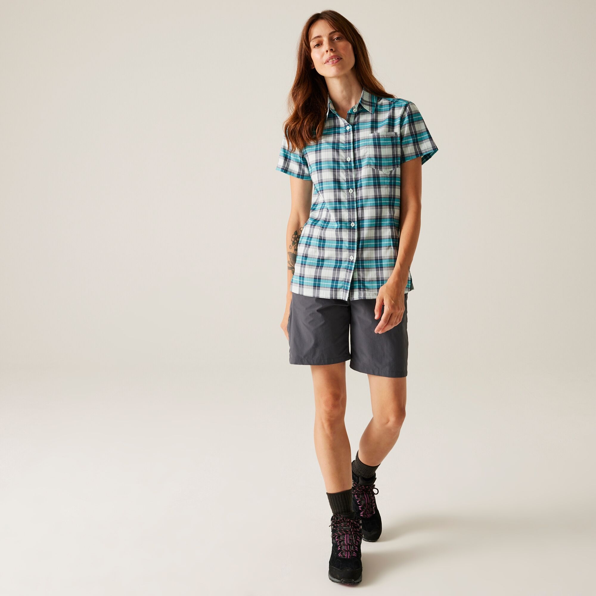 Women's Begarno Short Sleeve Shirt | Icy Morn Exotic Plume Check