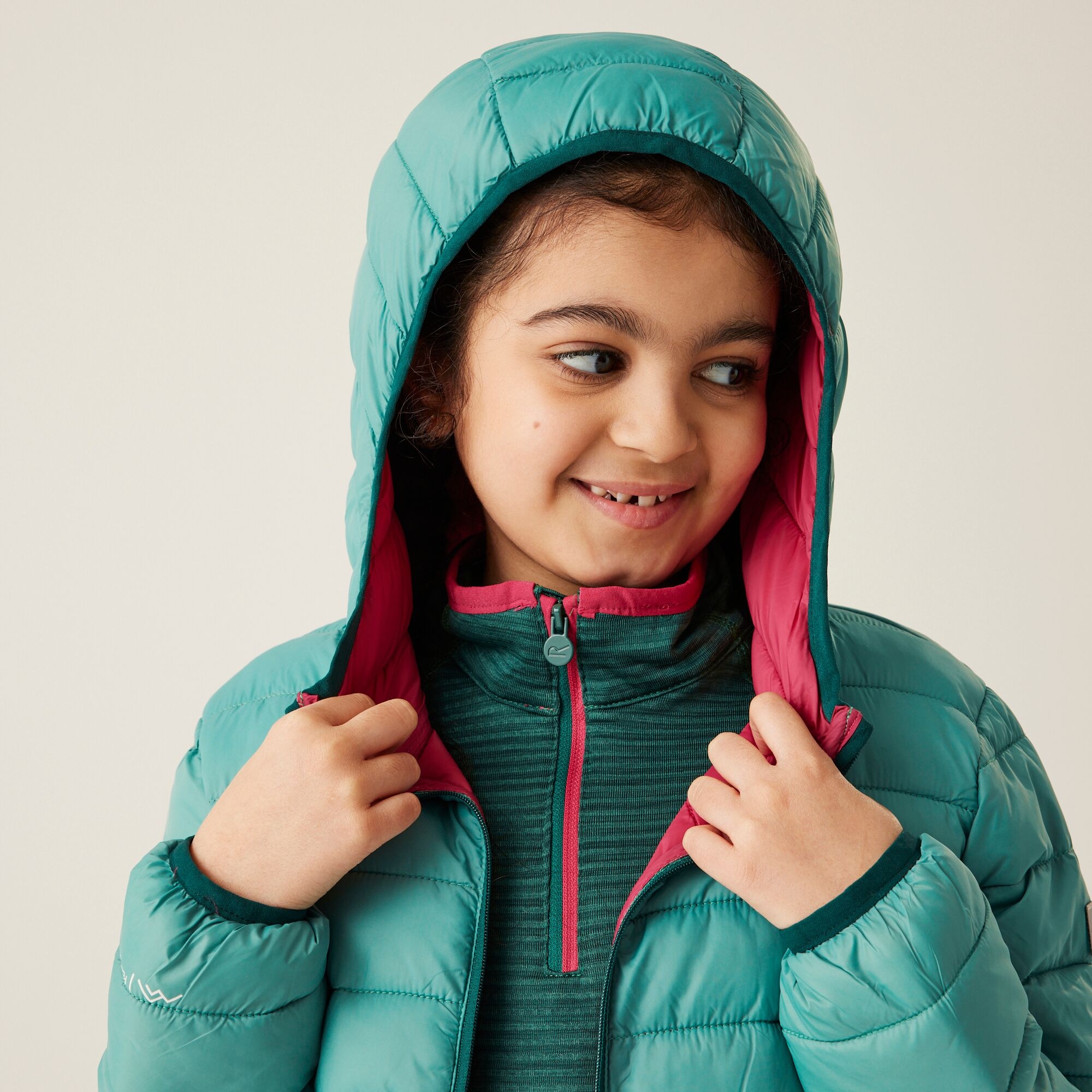 Kids' Hooded Marizion Padded Jacket | Dusty Green Deep Pink