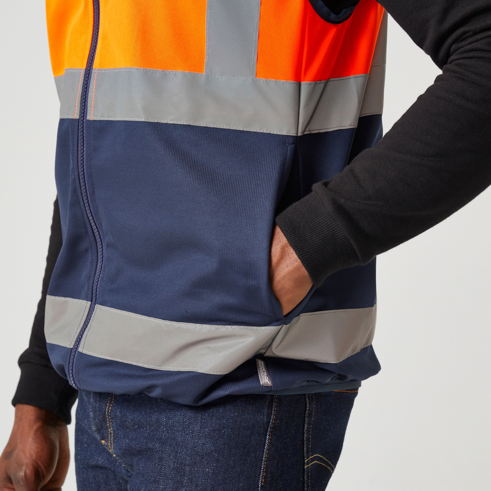 Men's Pro HI-VIS Full Zip Gilet | Orange Navy