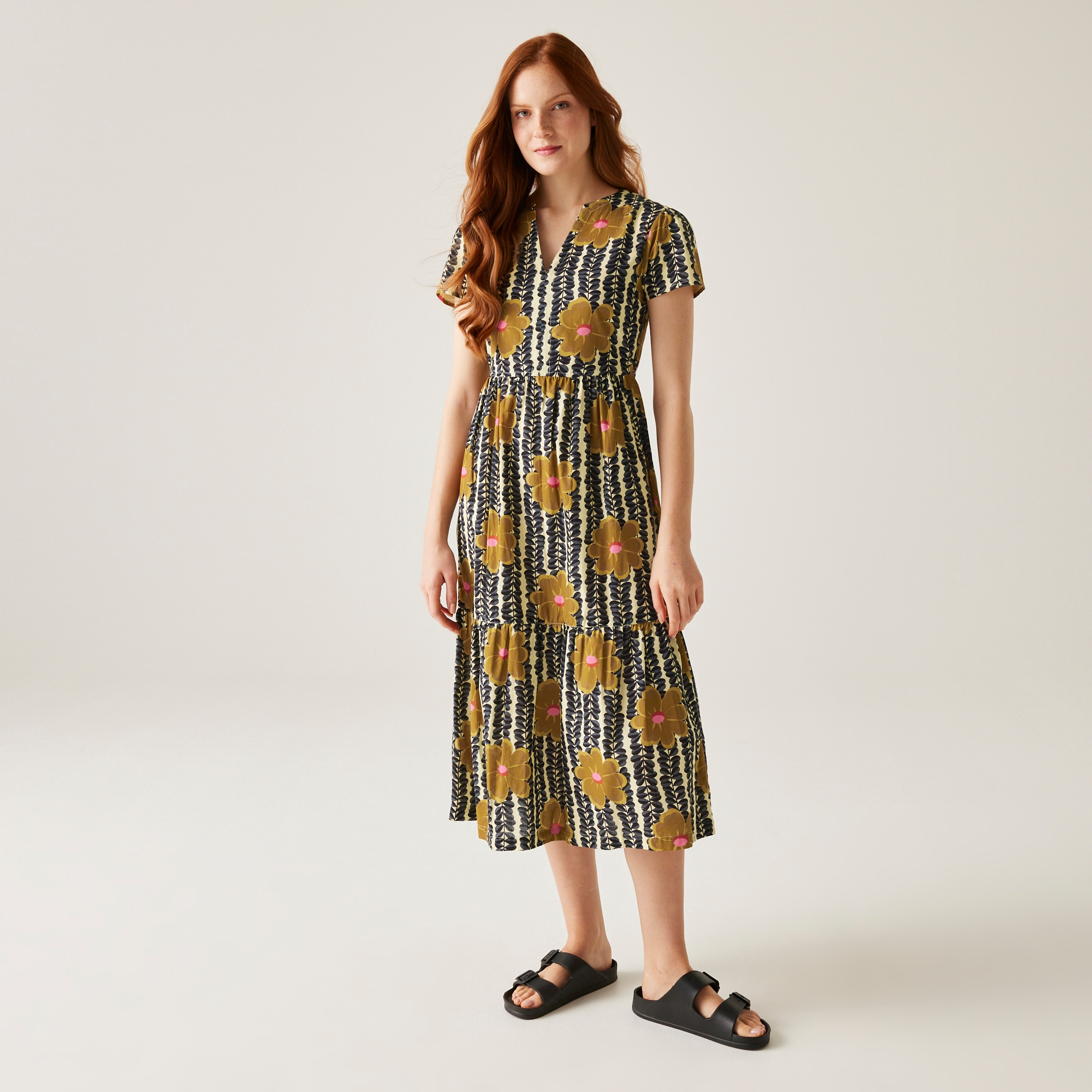 Orla Kiely Tiered Midi Dress | Lotus Yellow