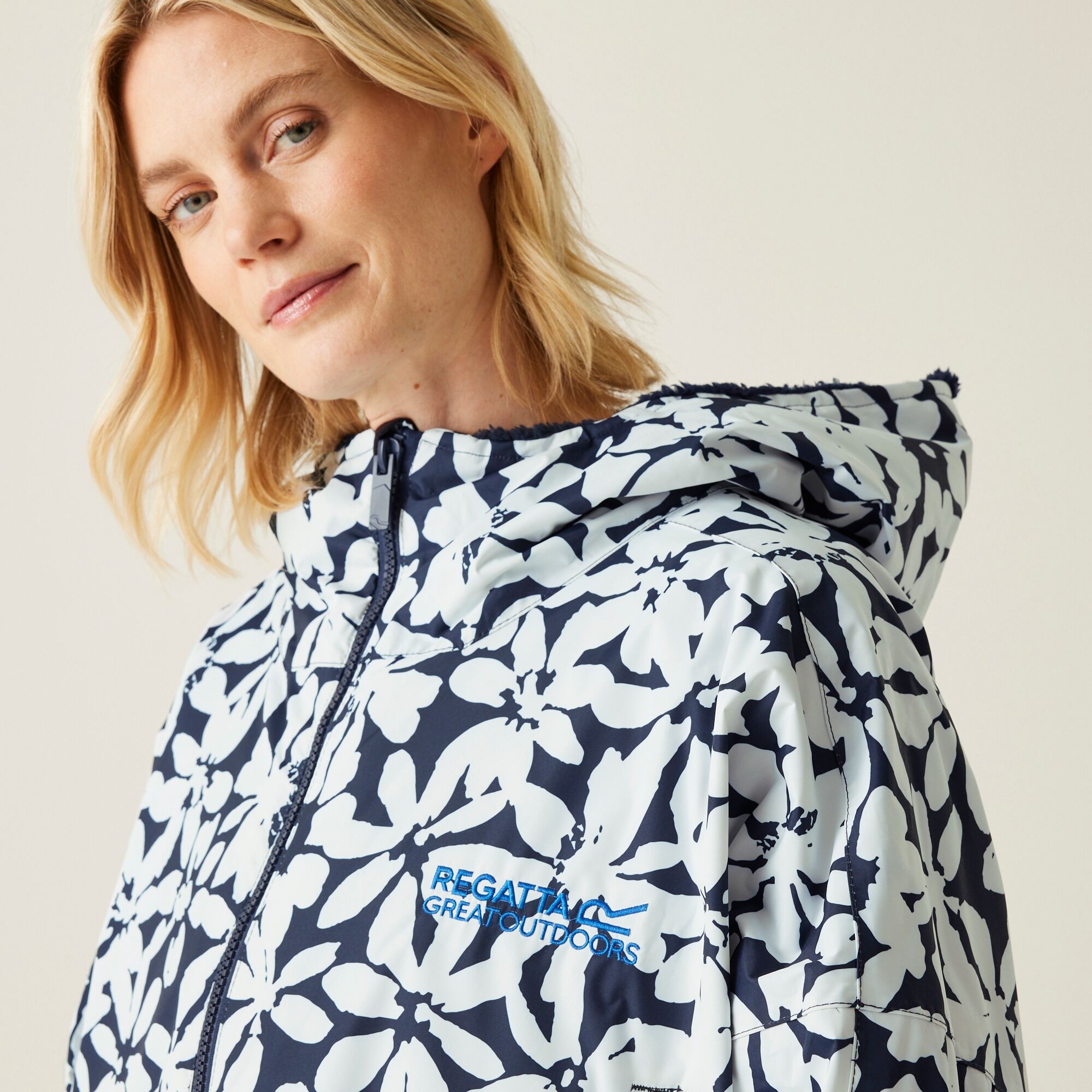 Adult's Waterproof Changing Robe | Navy White Large Floral