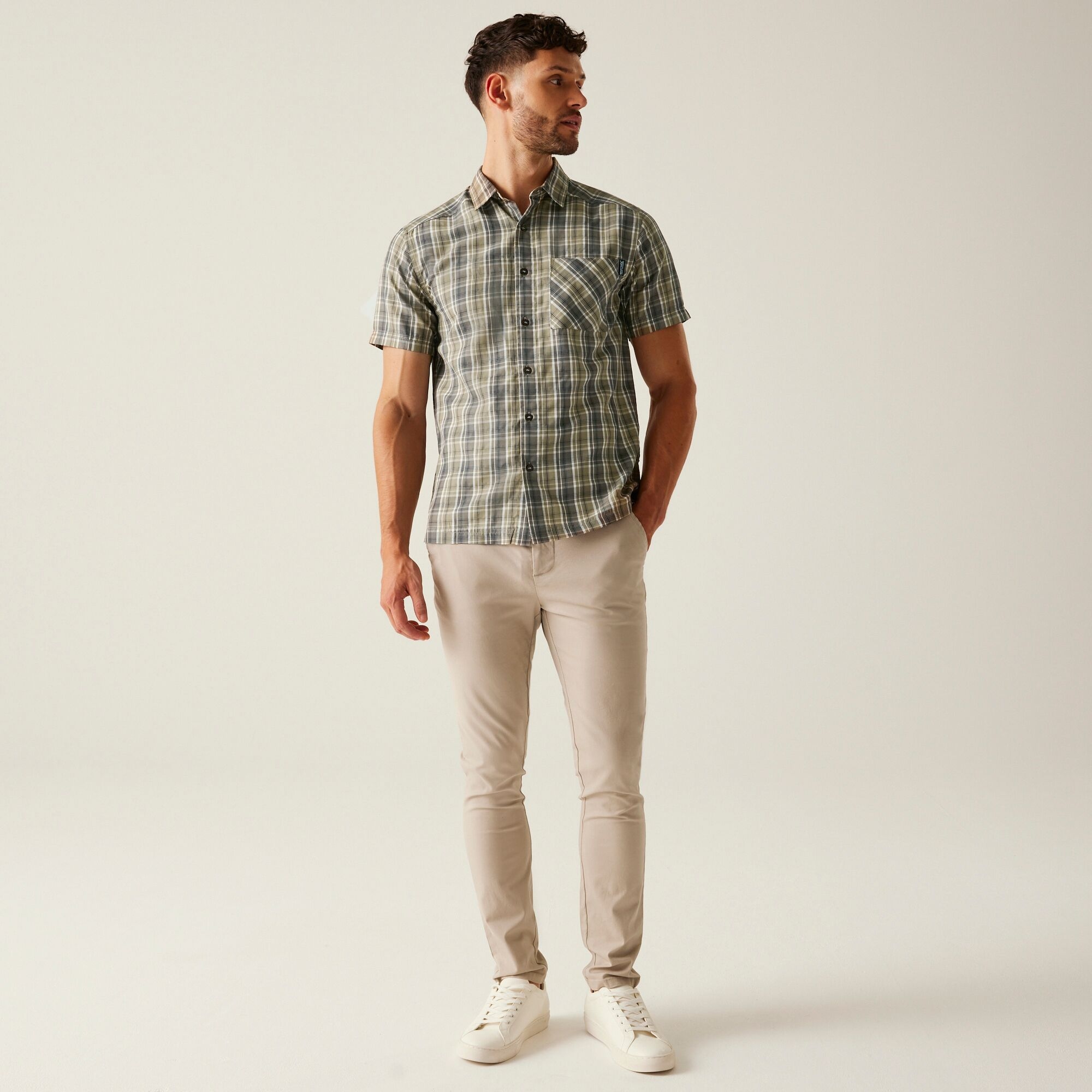 Men's Mindano IX Short Sleeve Shirt | Golden Sand Treetop Stone White Check