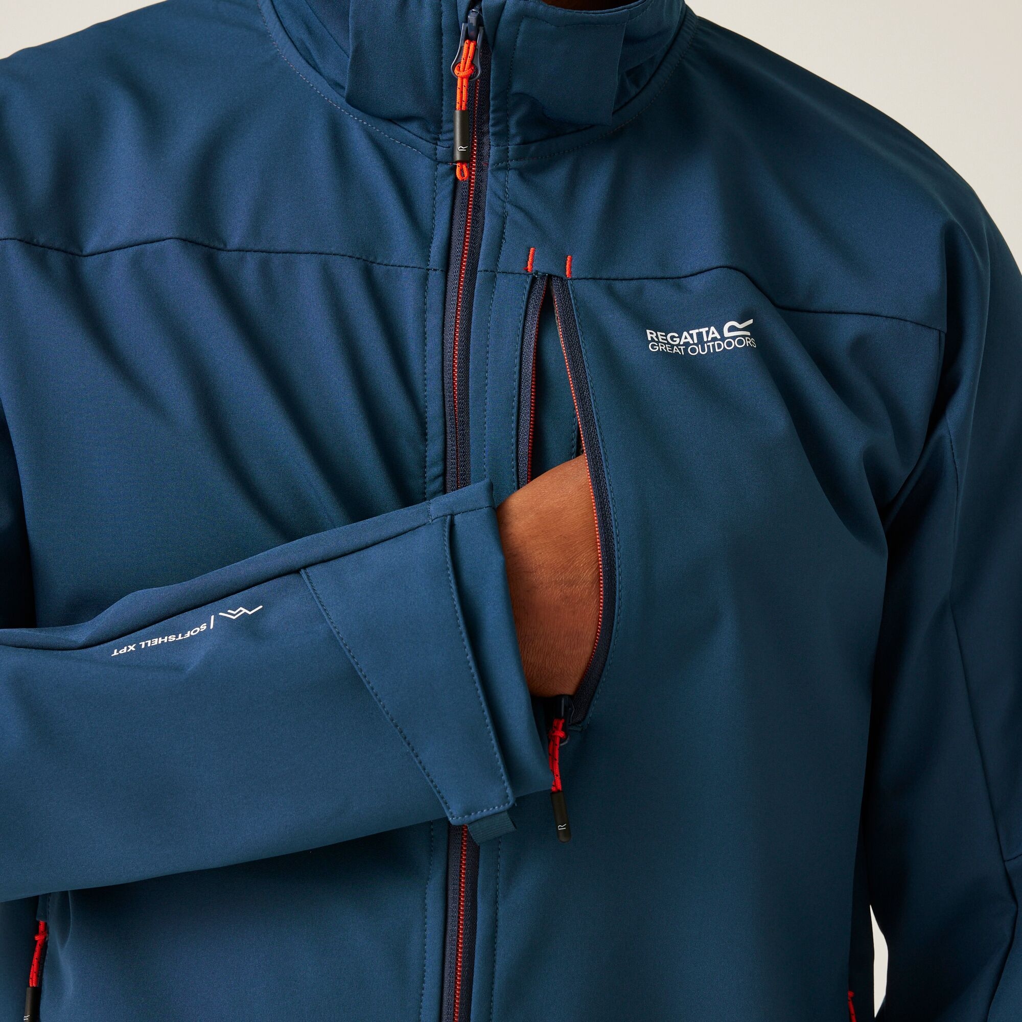 Men's Arana Softshell Jacket | Moonlight Denim Tangerine Tango