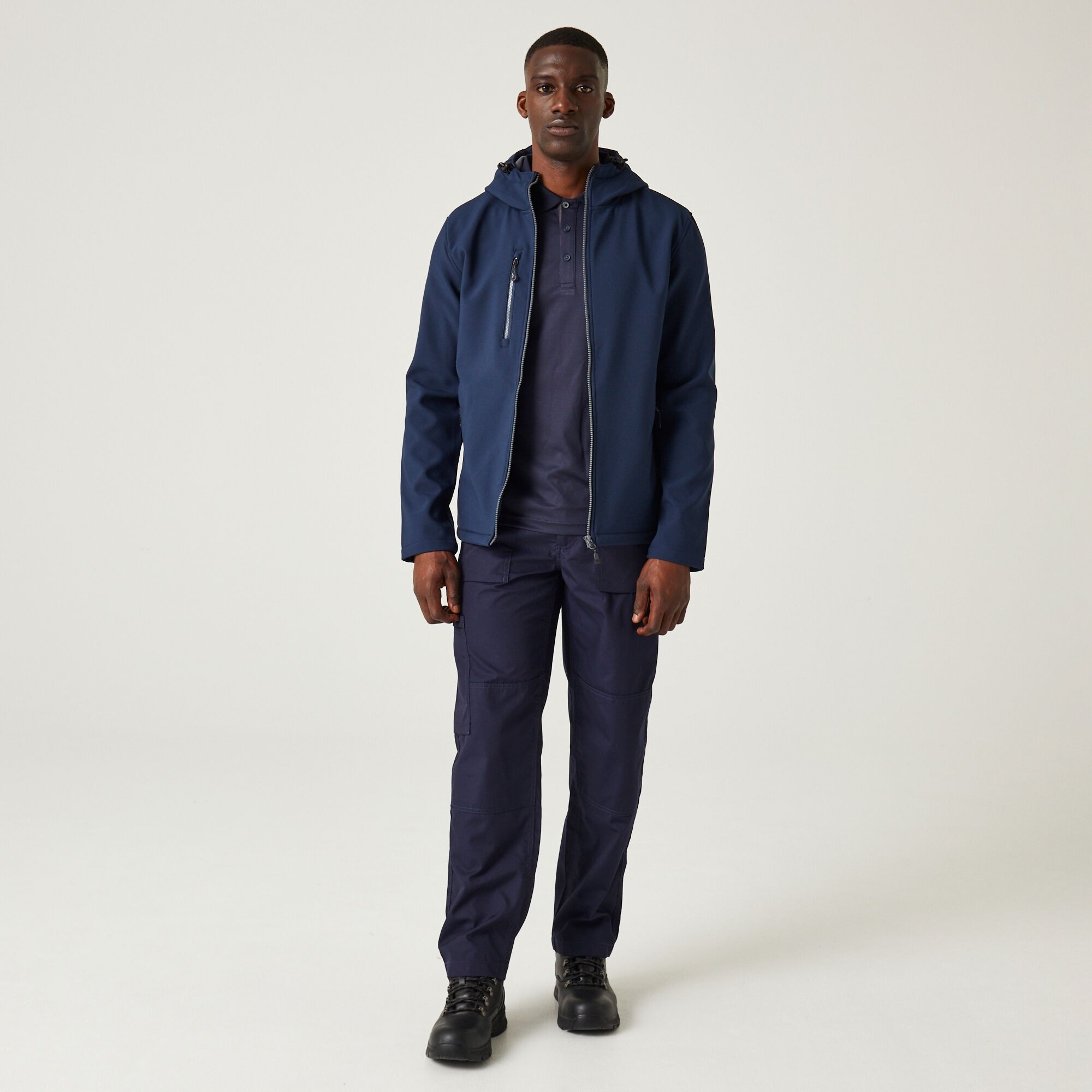 Men's Navigate 2 Layer Hooded Softshell Jacket | Navy Seal Grey