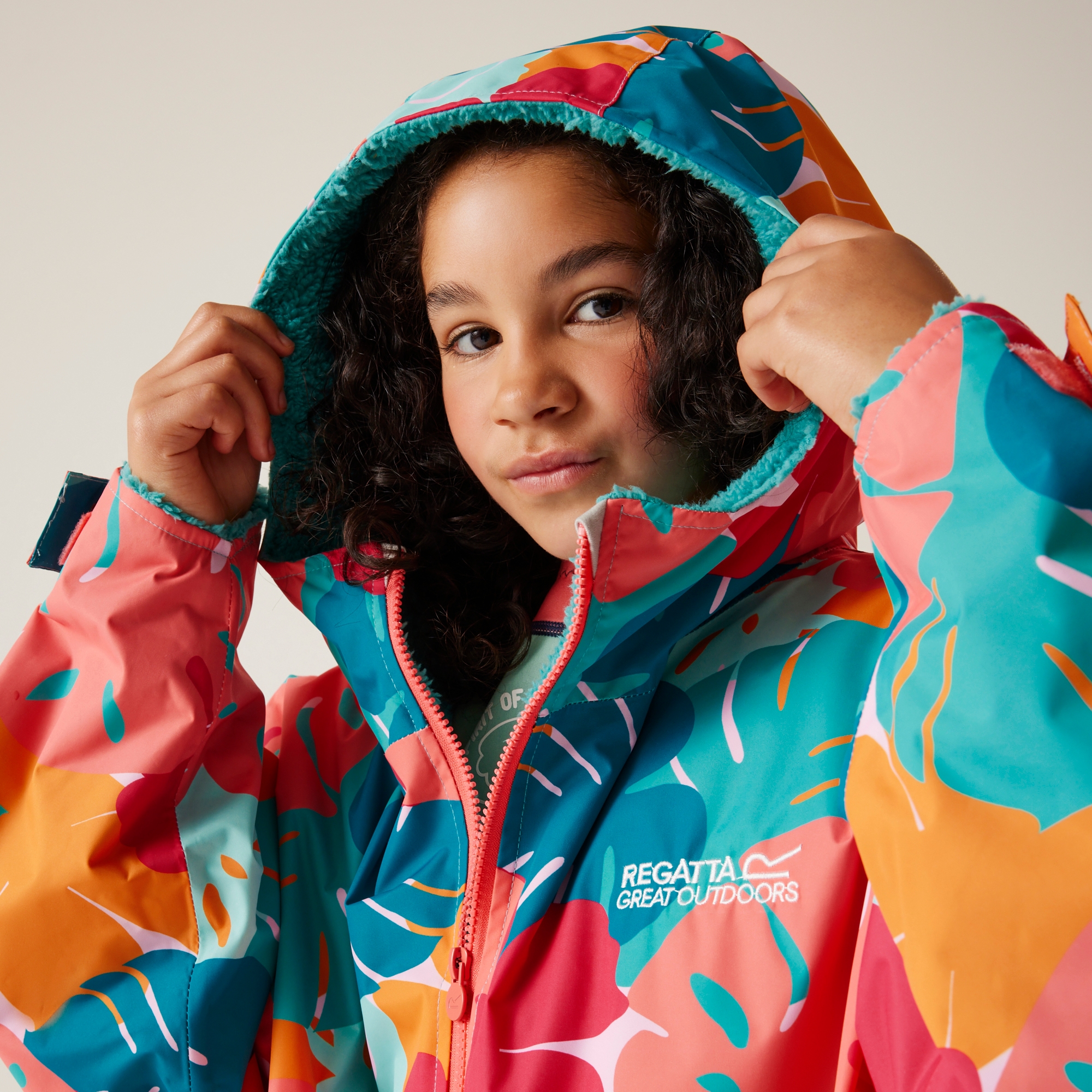 Junior Waterproof Changing Robe | Tropical Leaf Print Turquoise
