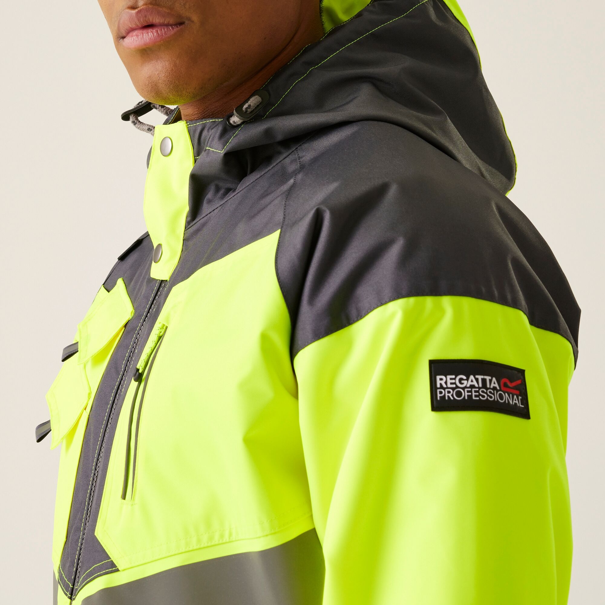 Men's Hi-Vis Waterproof Reflective Hooded Jacket | Yellow Grey