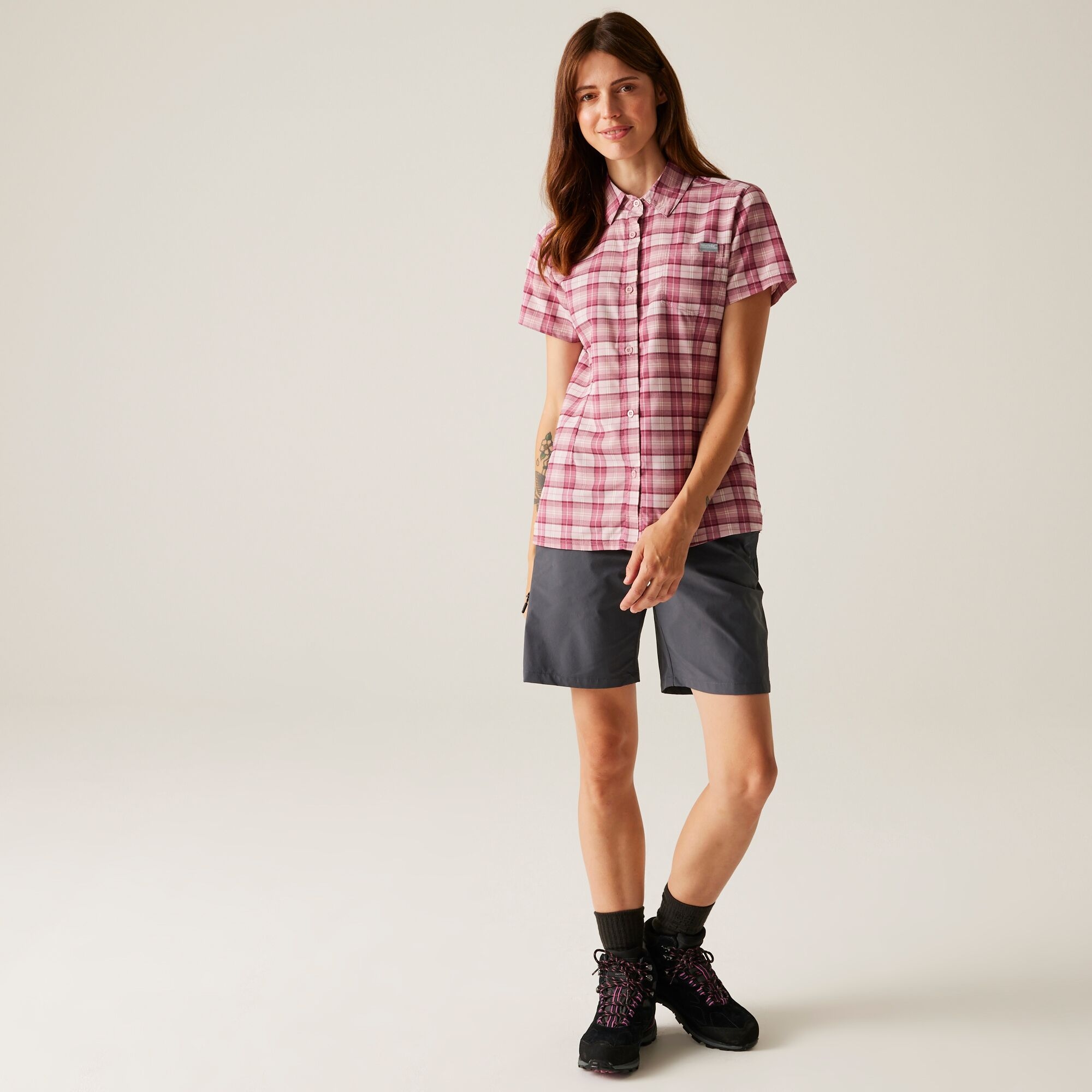 Women's Begarno Short Sleeve Shirt | Lilas Beaujolais Check