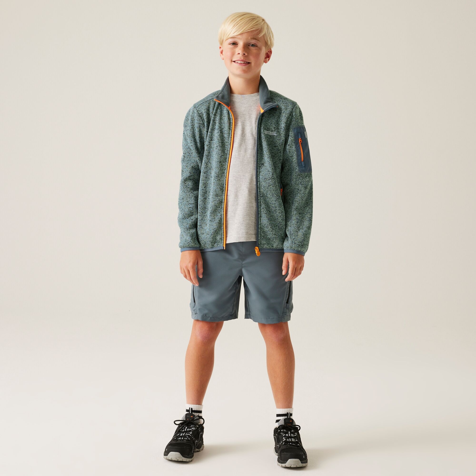 Kids' Newhill Full Zip Fleece | Glacier Stormy Weather Bright Marigold