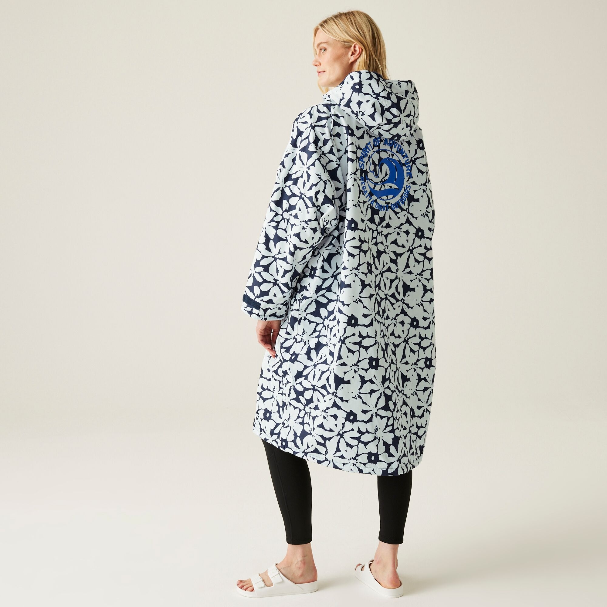 Adult's Waterproof Changing Robe | Navy White Large Floral