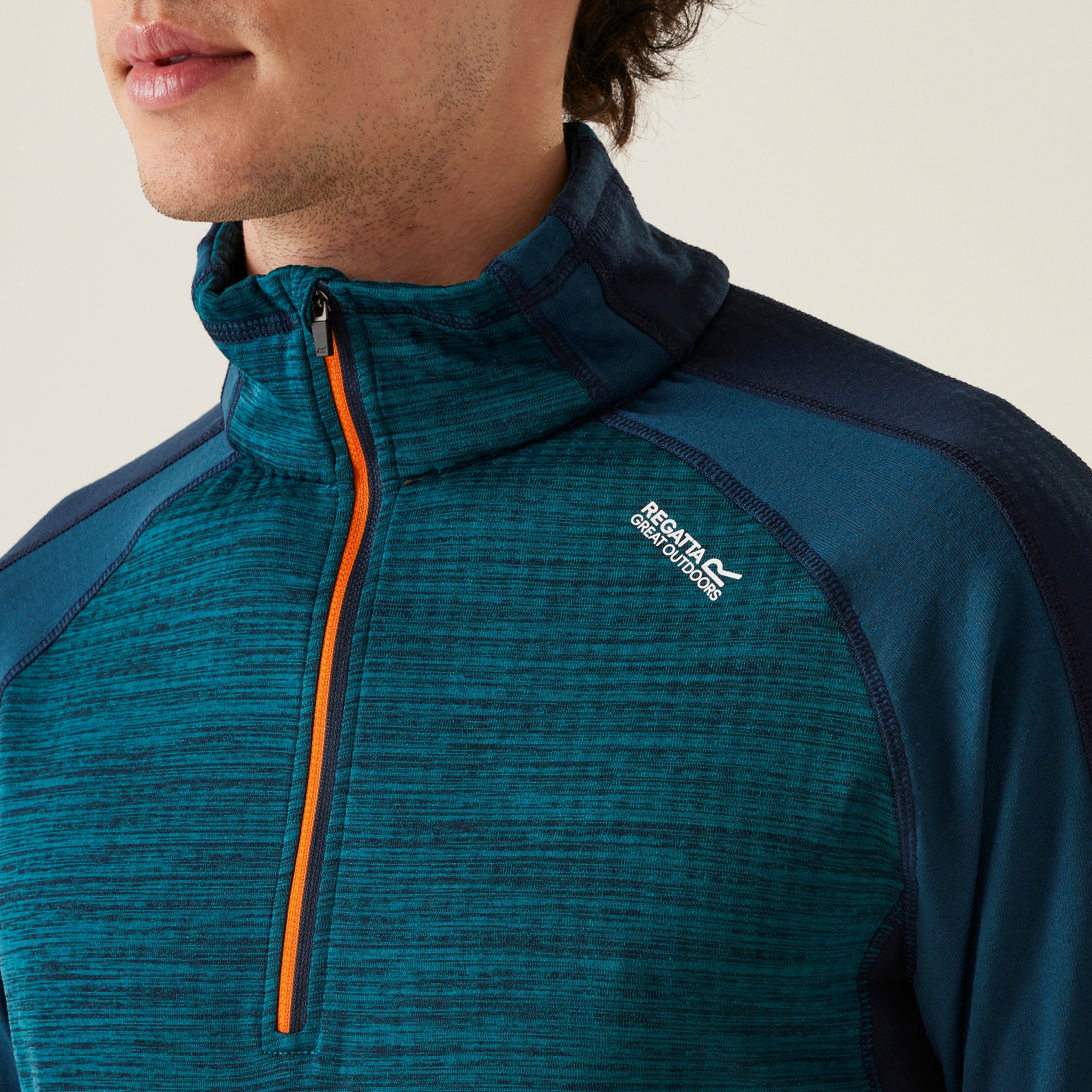 Men's Hepley Half Zip Lightweight Fleece | Moroccan Blue Marl Moonlight Denim