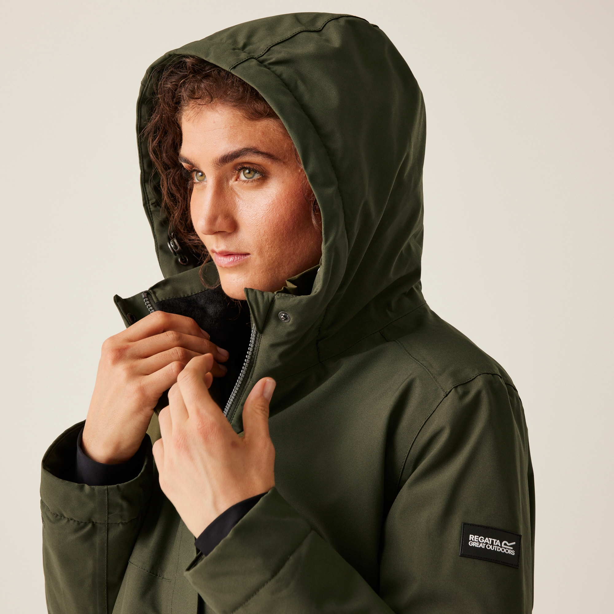 Women's Yarli Waterproof Longline Jacket | Dark Khaki Black