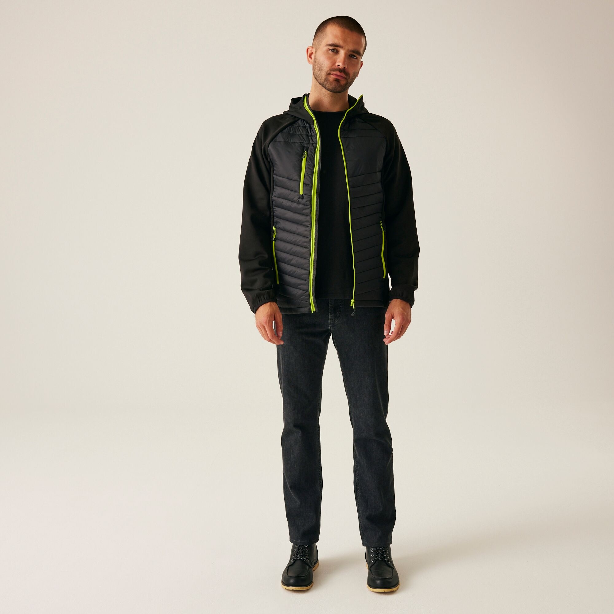 Men's Navigate Hybrid Jacket | Black Lime Green