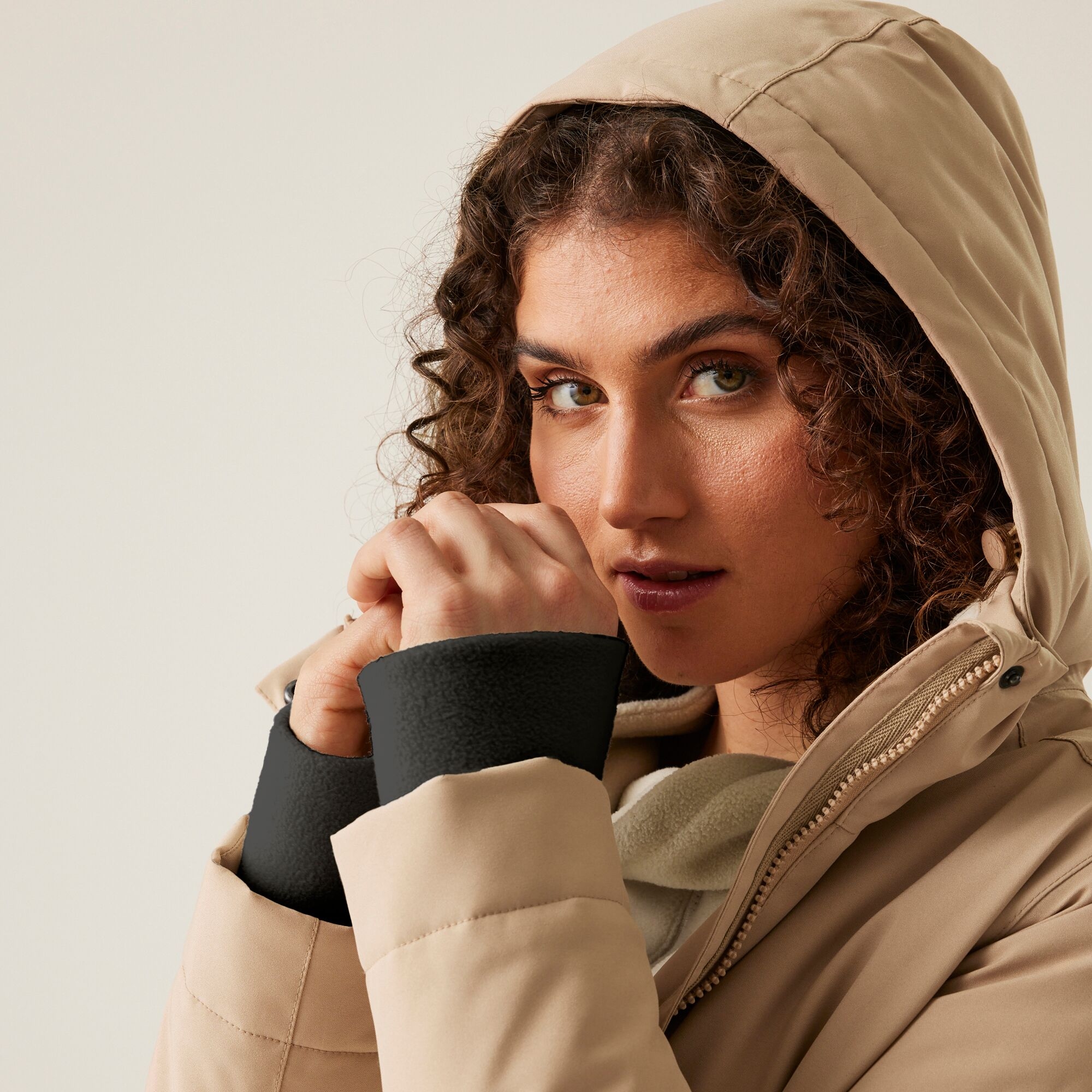 Women's Yarli Waterproof Longline Jacket | Warm Taupe Light Vanilla