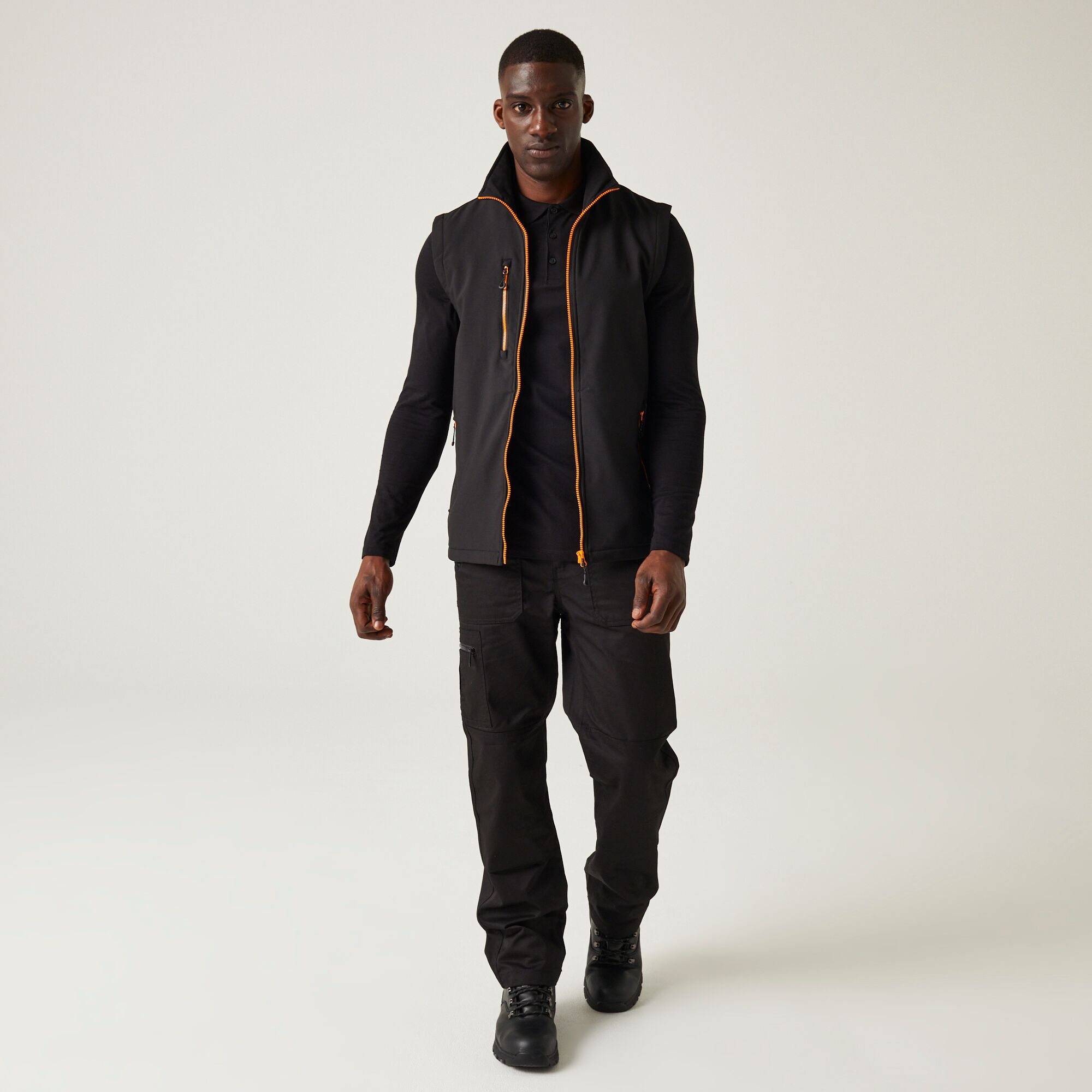 Men's Navigate 2 Layer Softshell Bodywarmer | Black Orange Pop