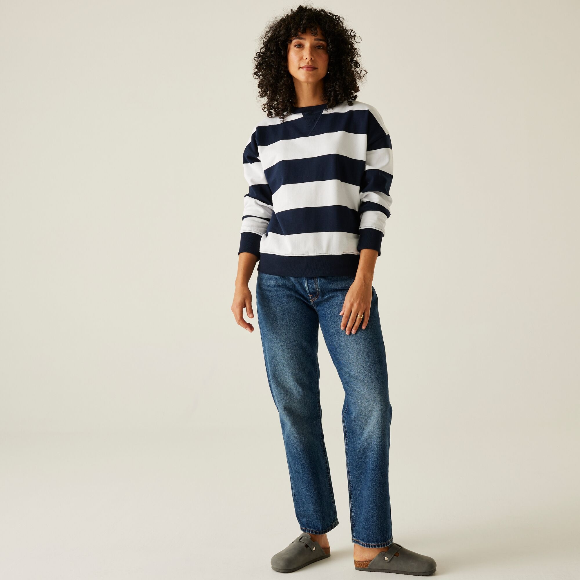 Women's Avika II Crew Neck Jumper | Navy White Stripe