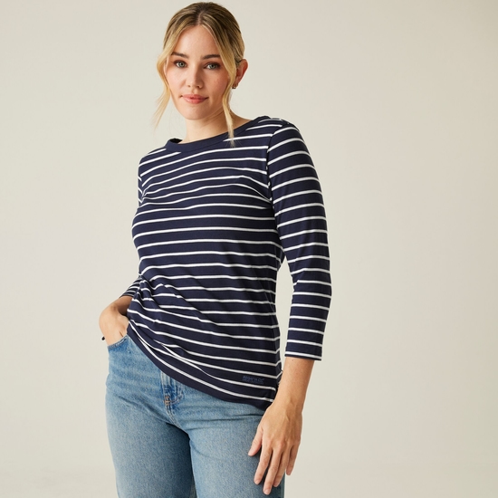 Women's Bayletta II 3/4 Sleeve Top  | Navy White Stripe