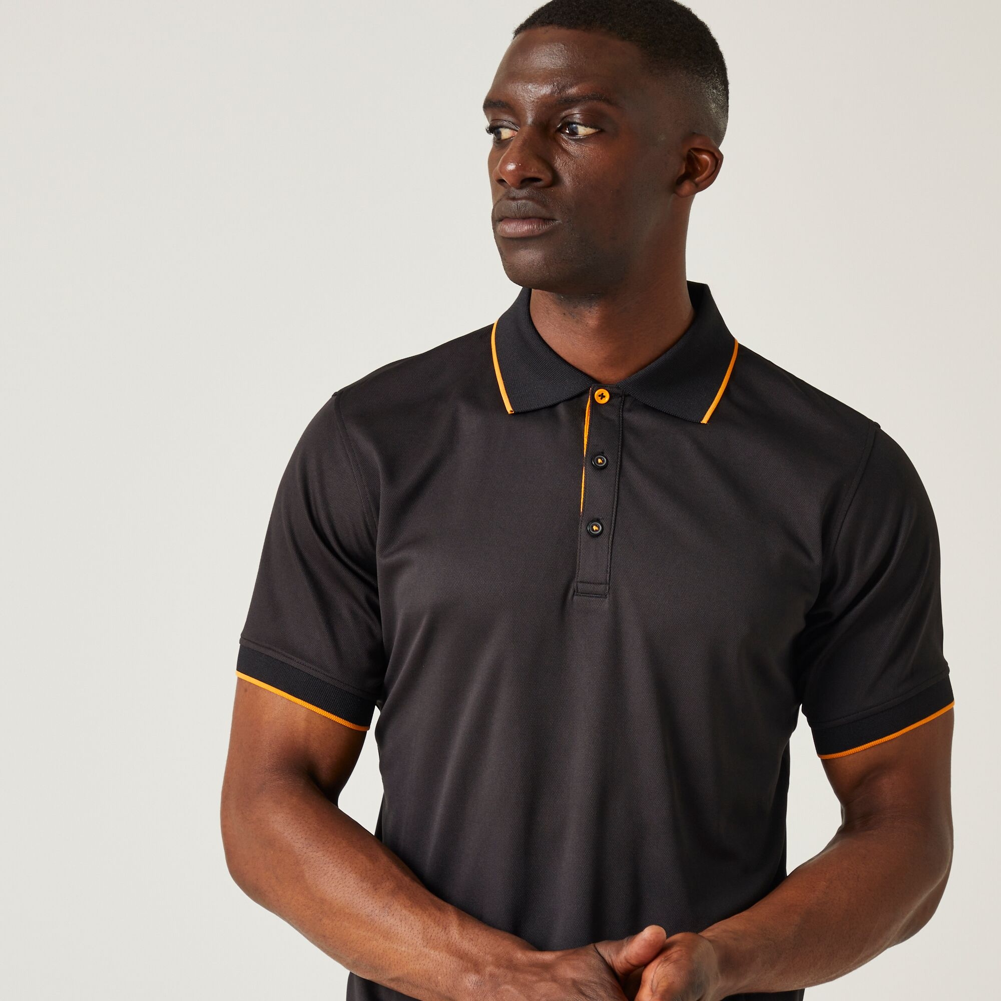 Men's Navigate Short Sleeve Polo Shirt | Black Orange Pop