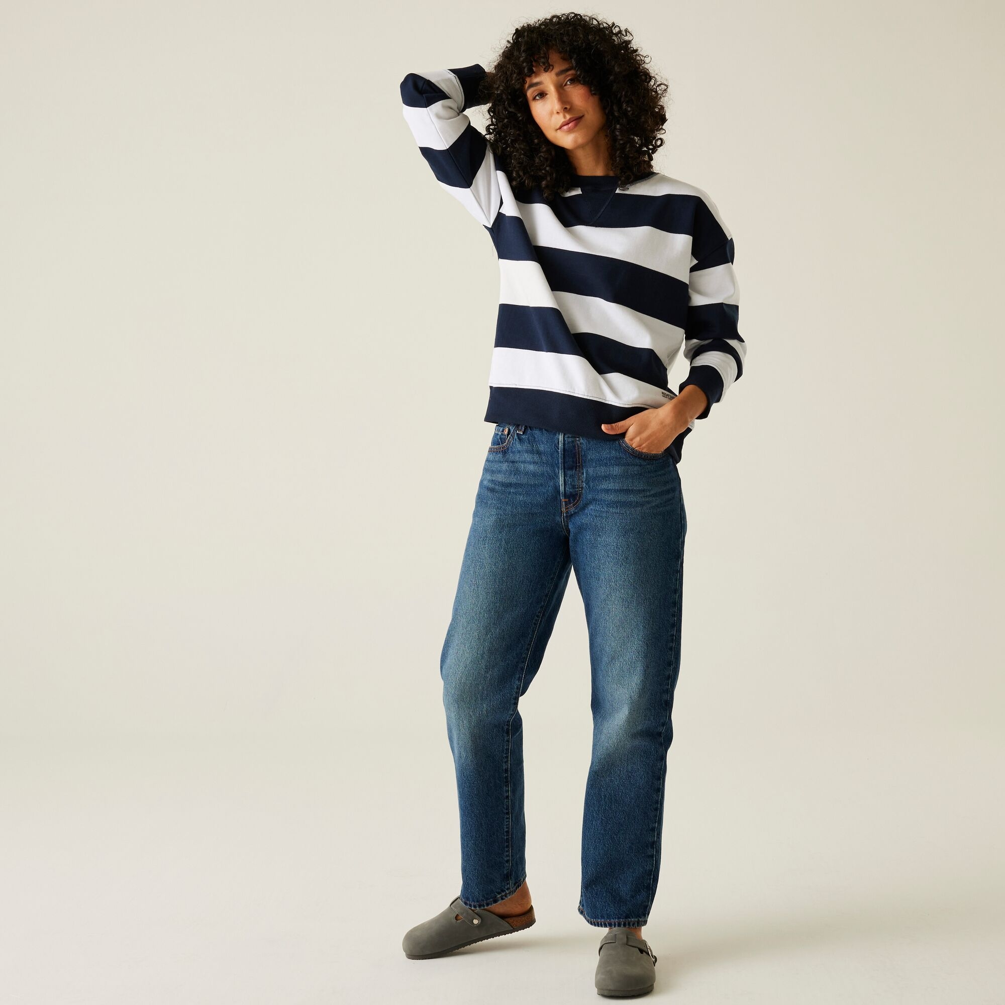 Women's Avika II Crew Neck Jumper | Navy White Stripe