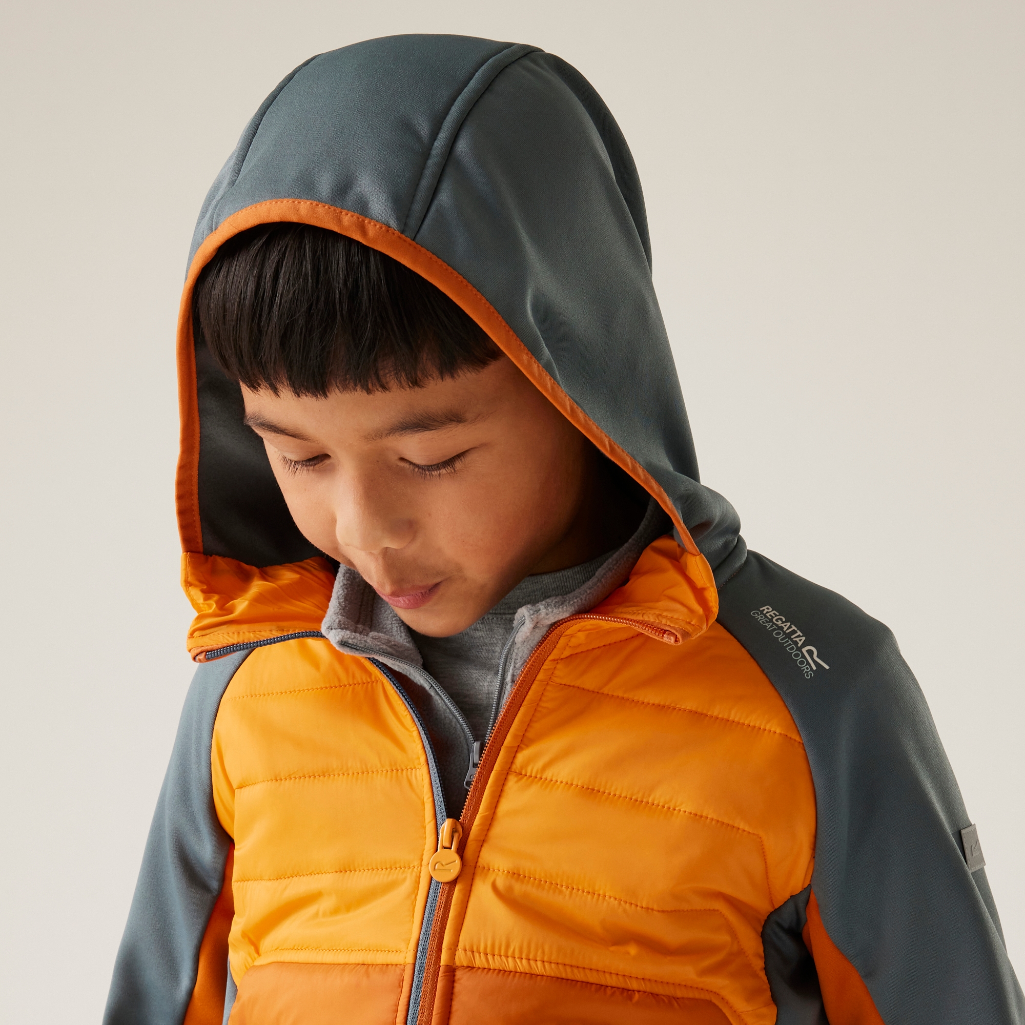 Kids' Kielder IX Hybrid Jacket | Fox Bright Marigold Stormy Weather