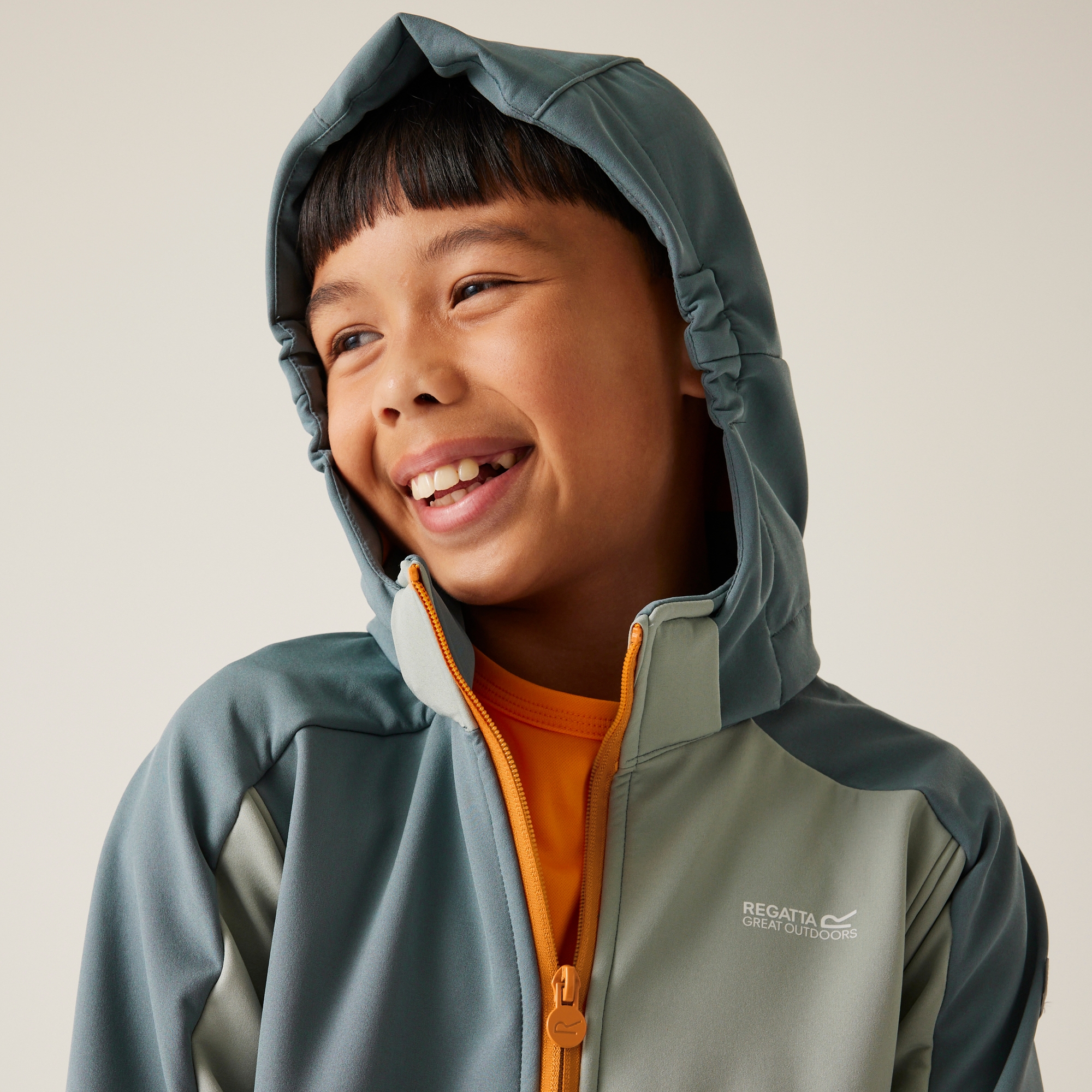 Kids' Acidity VIII Softshell Jacket | Stormy Weather Glacier Bright Marigold